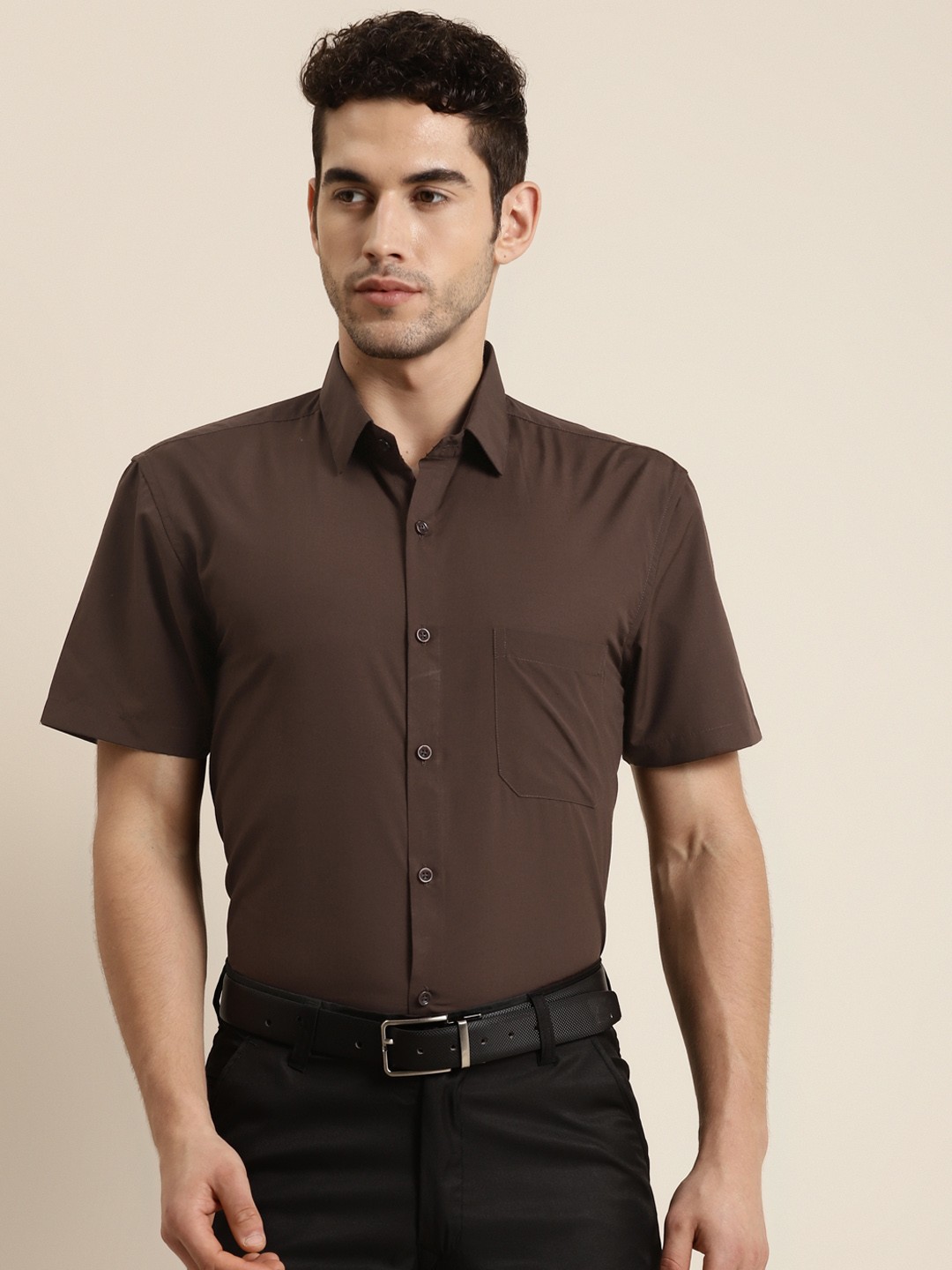 

SOJANYA Men Brown Classic Regular Fit Solid Pure Cotton Formal Shirt