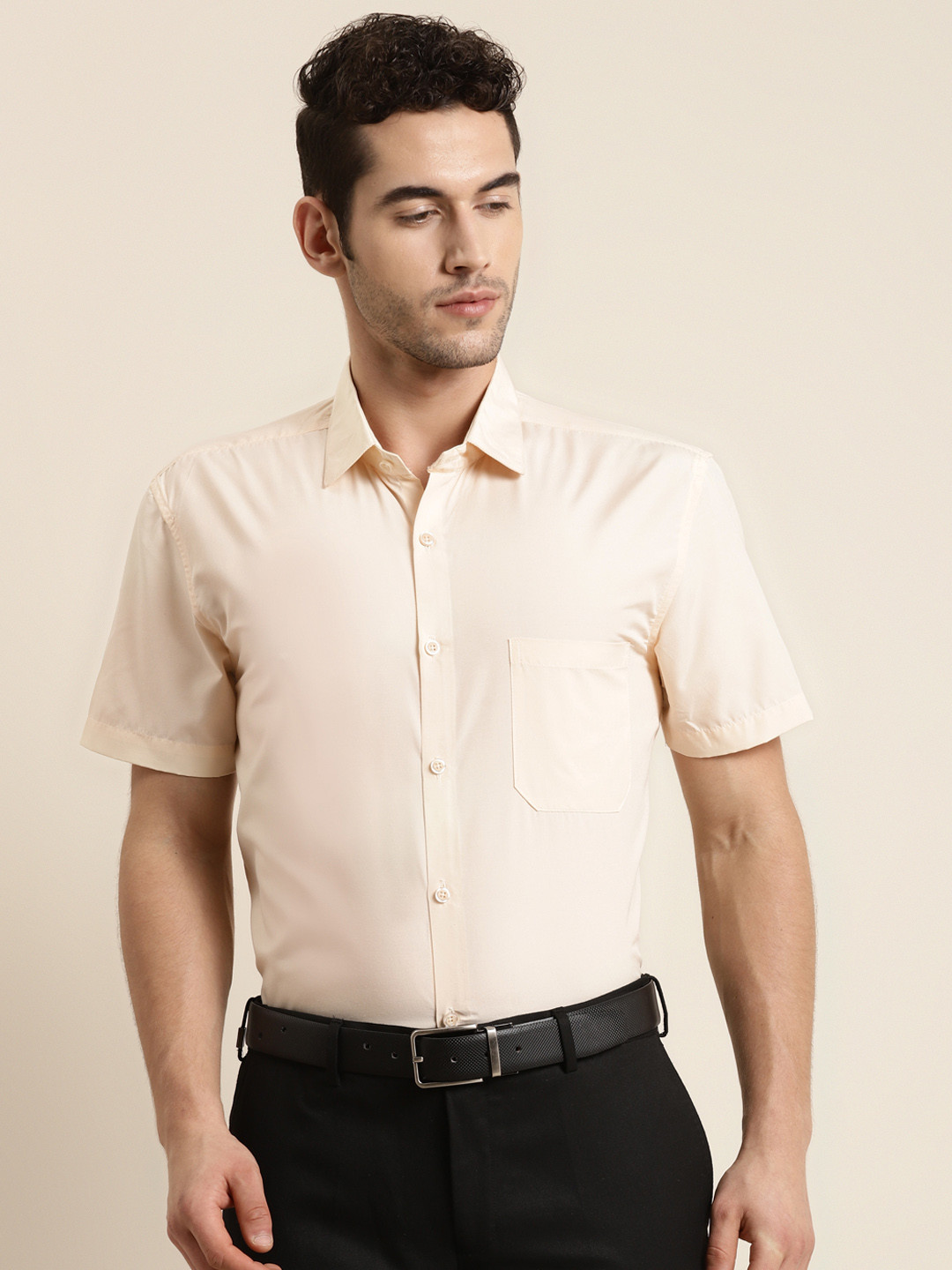 

SOJANYA Men Cream-Coloured Solid Classic Cotton Regular Fit Formal Shirt