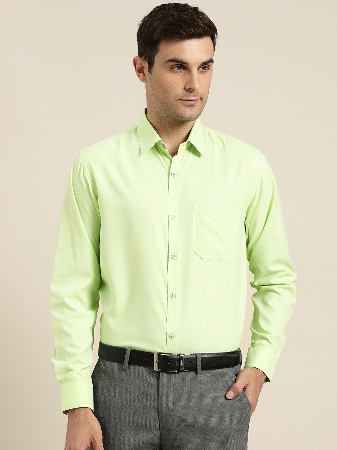 

SOJANYA Men Lime Green Classic Regular Fit Solid Formal Shirt