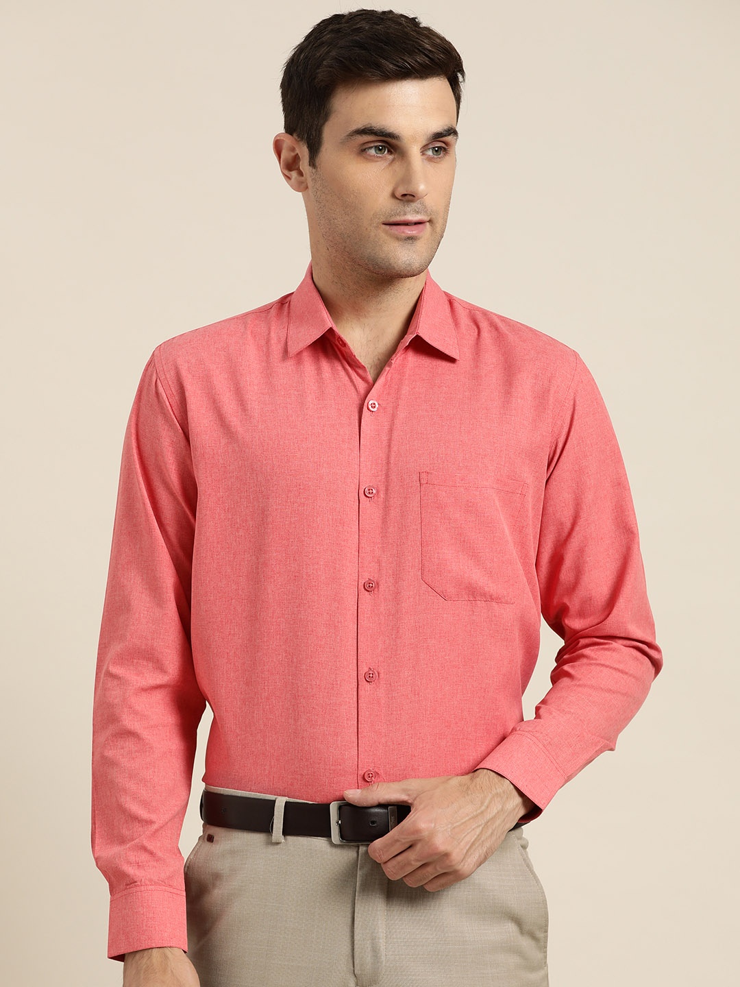 

SOJANYA Men Coral Pink Cotton Classic Regular Fit Solid Formal Shirt