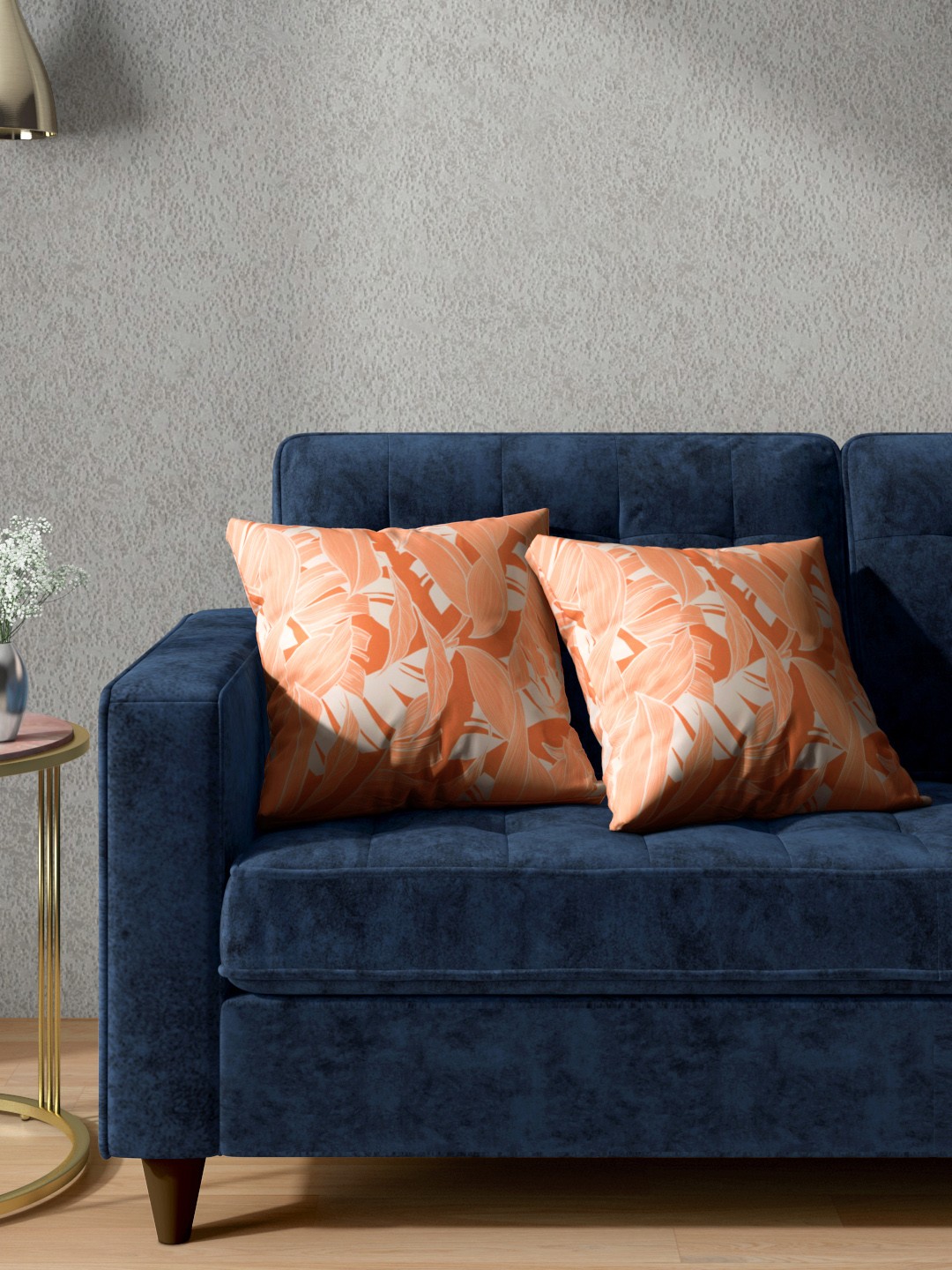 

Aura Set of 2 Orange & Off-White Leaf Print Square Cushion Covers