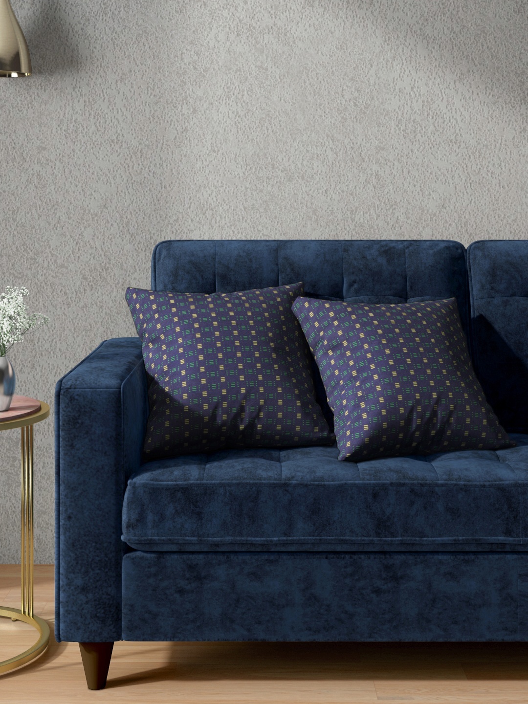 

Aura Navy Blue & Beige Set of 2 Geometric Woven Design Square Cushion Covers