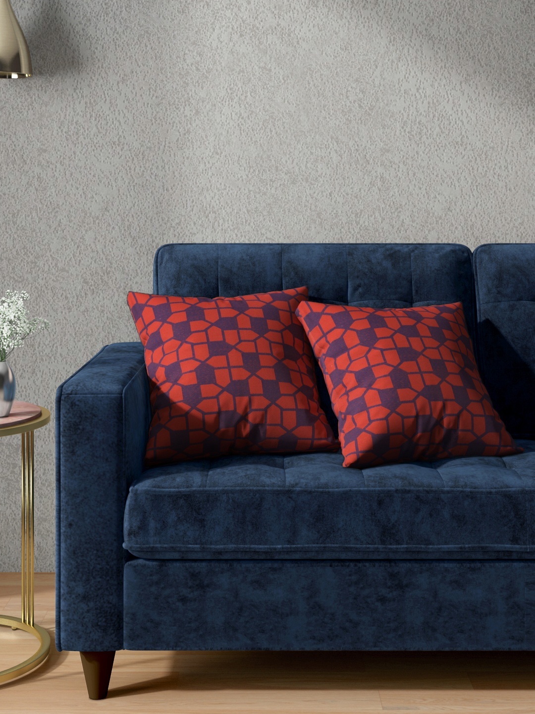 

Aura Red & Navy Blue Set of 2 Geometric Woven Design Square Cushion Covers