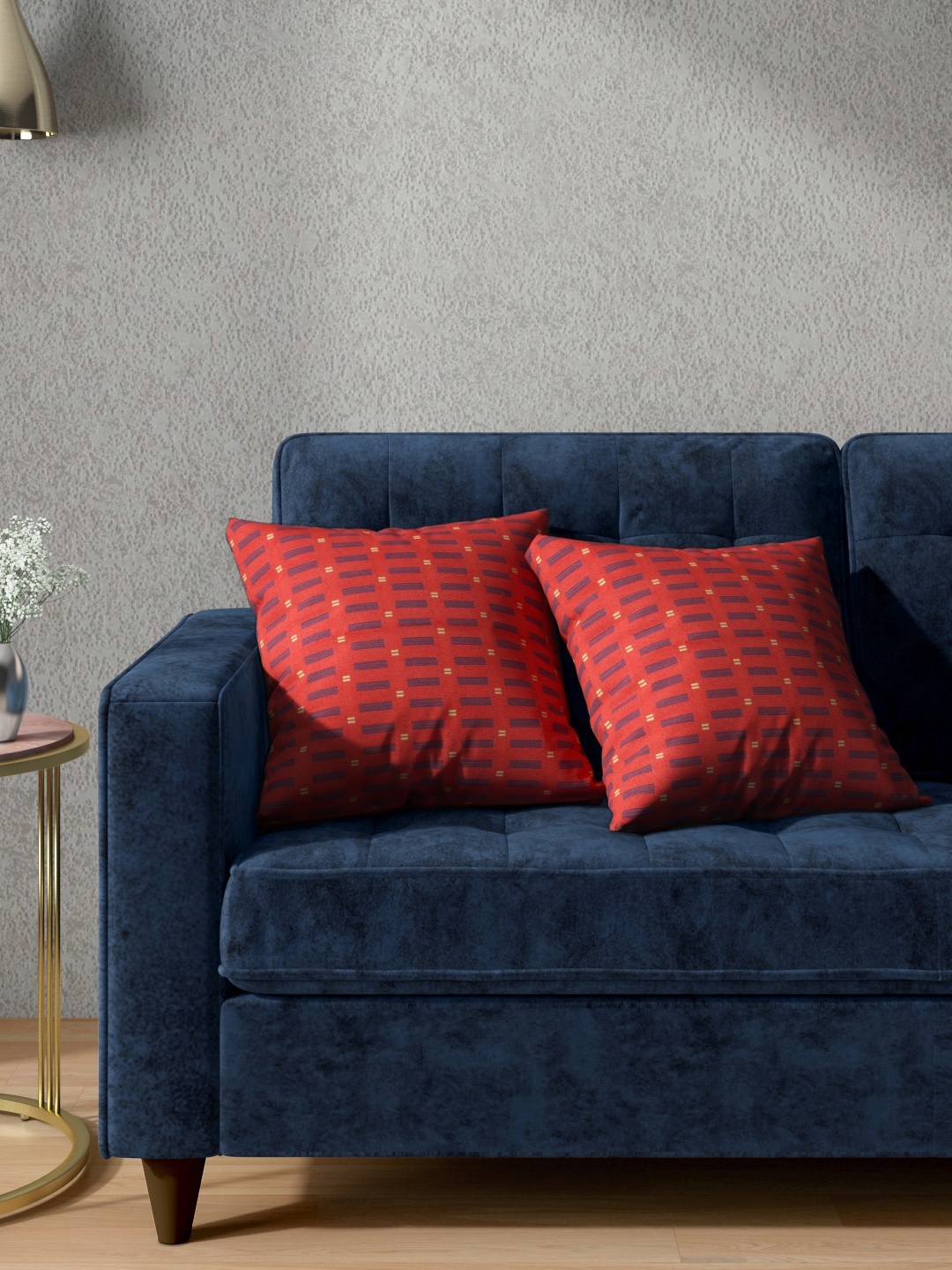 

Aura Red & Navy Blue Set of 2 Geometric Woven Design Square Cushion Covers