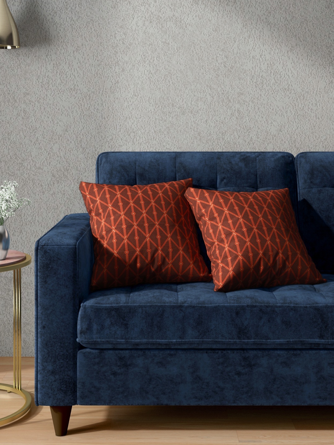 

Aura Set of 2 Rust Orange & Coffee Brown Geometric Self-Design Square Cushion Covers