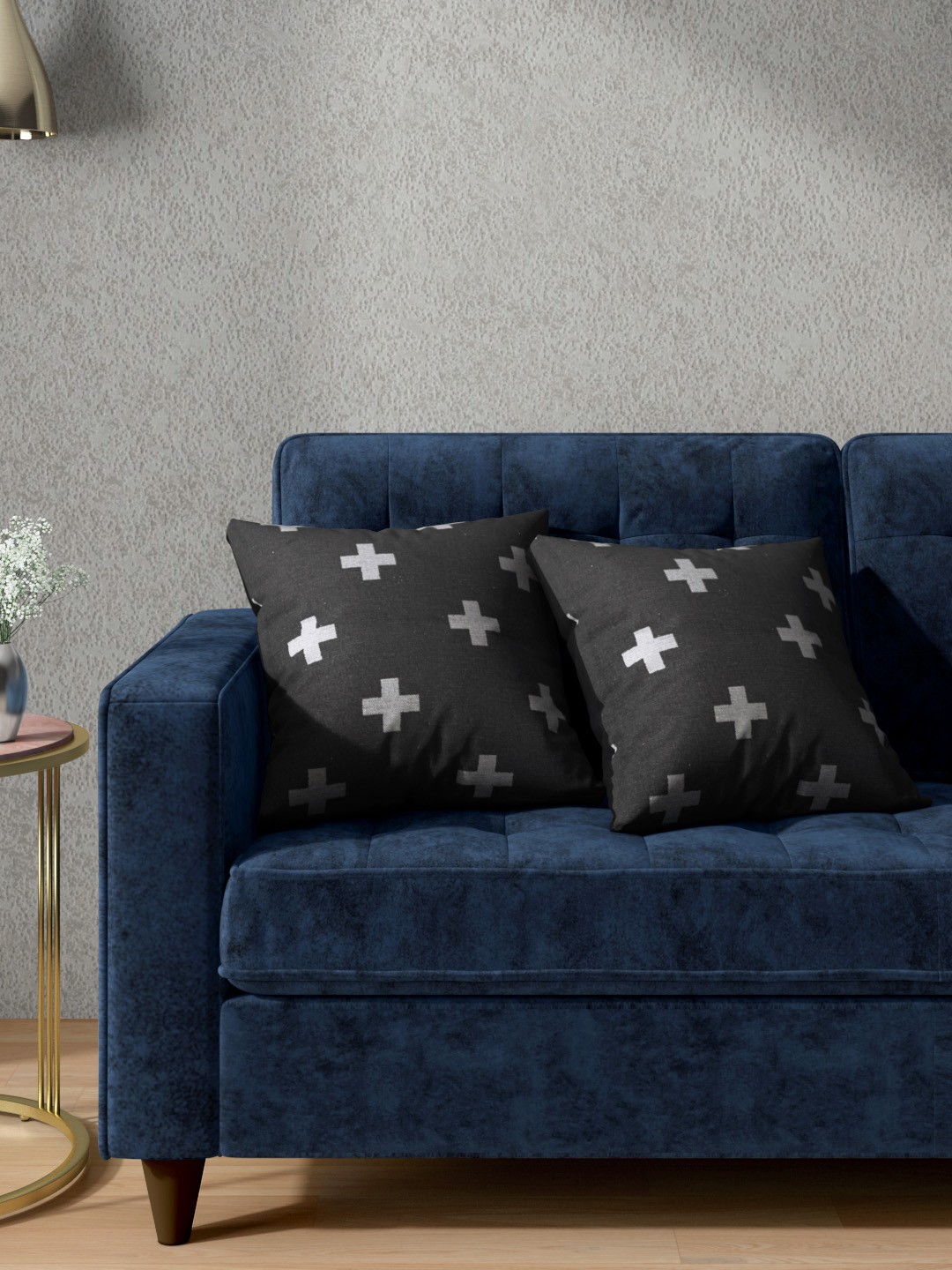 

Aura Set of 2 Black & Grey Pure Cotton Geometric Print Square Cushion Covers