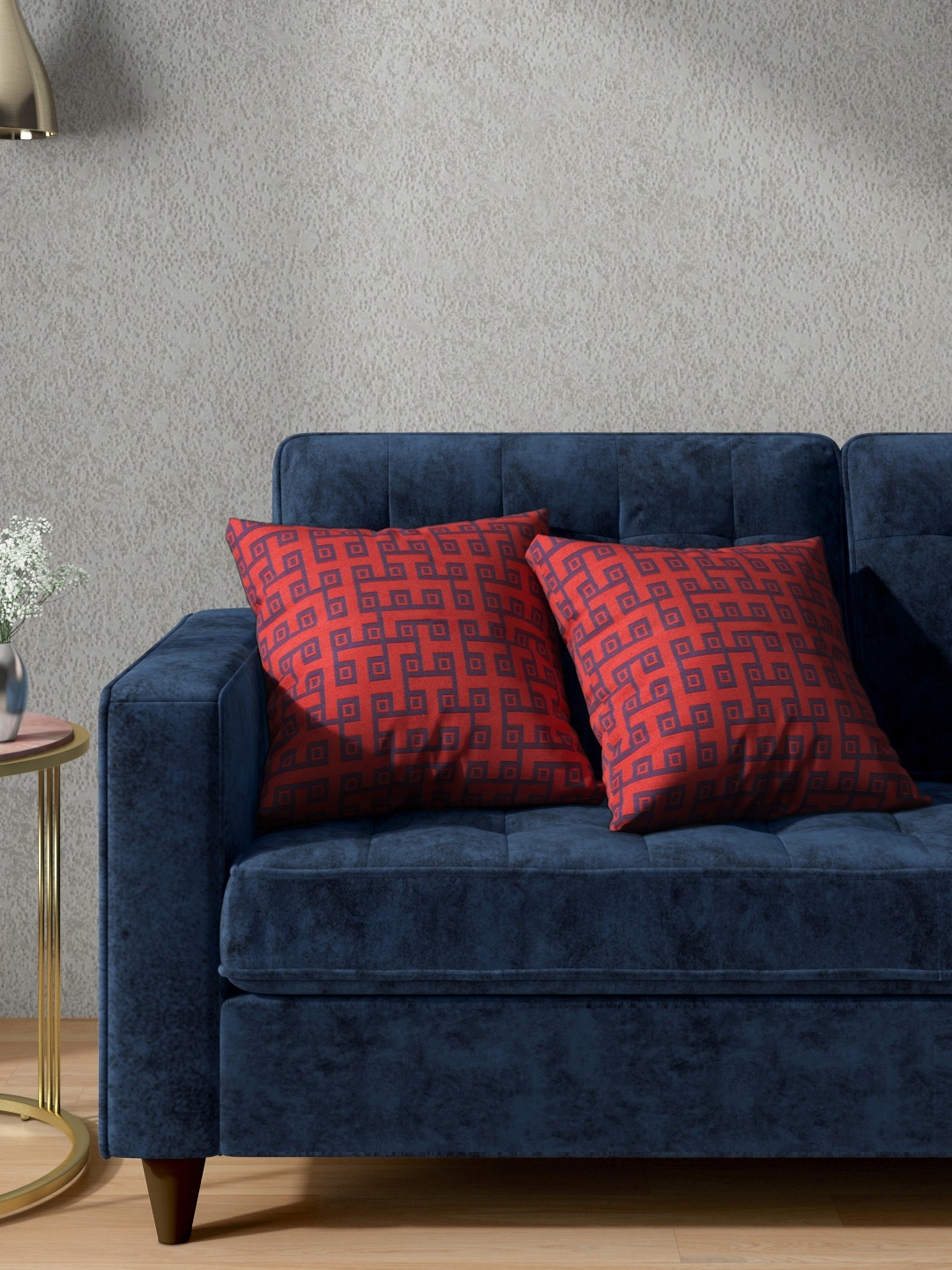 

Aura Red & Navy Blue Set of 2 Geometric Woven Design Square Cushion Covers