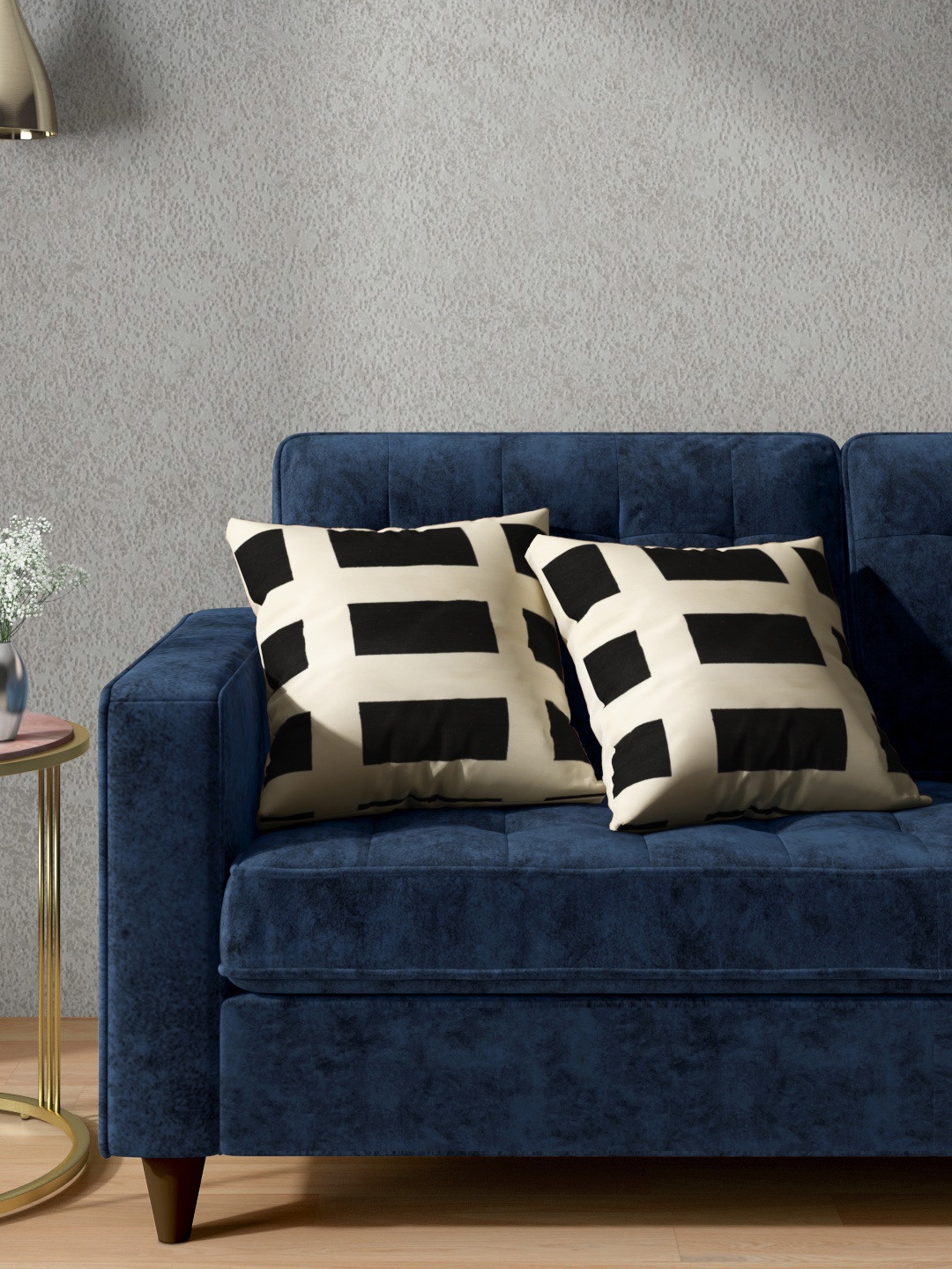 

Aura Set of 2 Black & Off-White Pure Cotton Geometric Print Square Cushion Covers