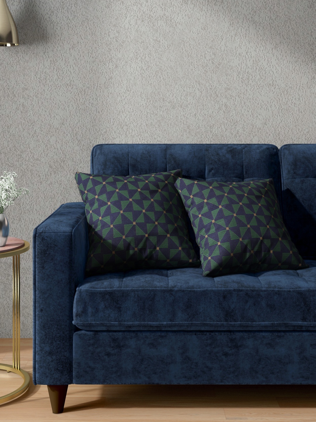 

Aura Navy Blue & Green Set of 2 Geometric Woven Design Square Cushion Covers