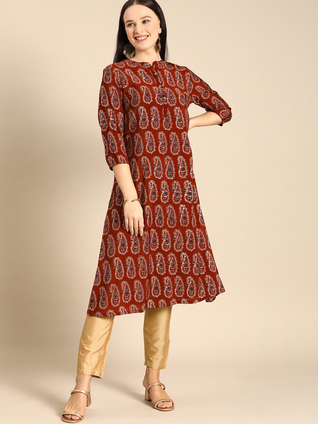 

Anouk Women Red & White Printed Kurta with Trousers