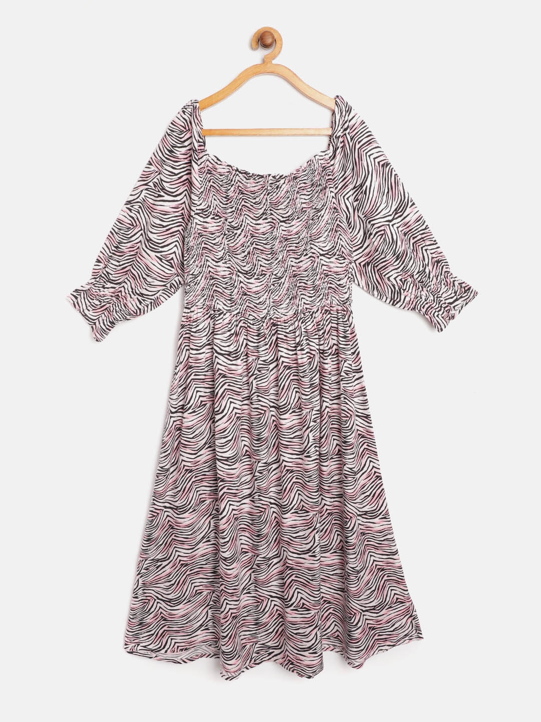 

Marks & Spencer Girls Pink & Black Printed Off-Shoulder Fit & Flare Dress