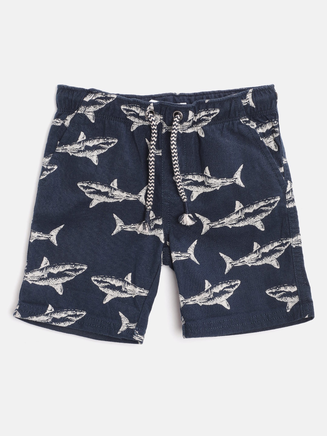 

Marks & Spencer Boys Navy Blue & Off-White Sharks Print Pure Cotton Sustainable Shorts