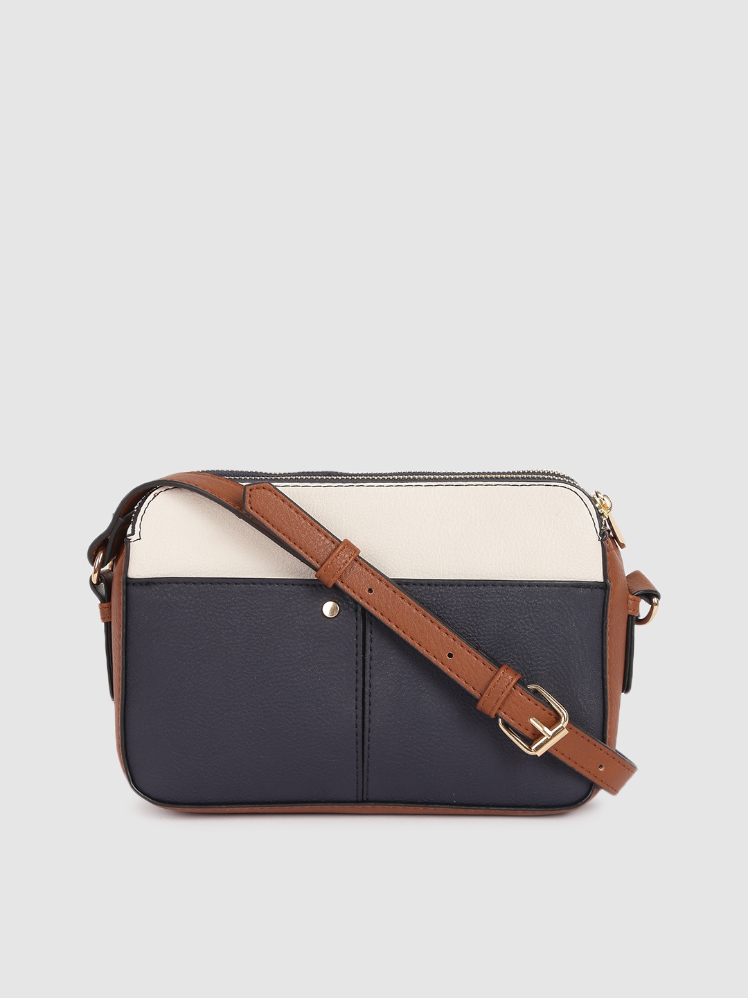 

Accessorize Navy Blue & Beige CHARLOTTE Colourblocked Sling Bag