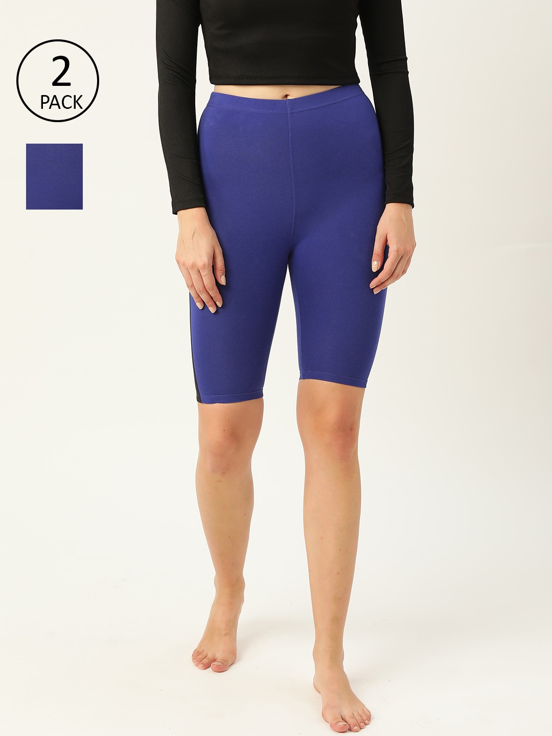 

Leading Lady Women Pack of 2 Blue High-Rise Solid Lounge Shorts