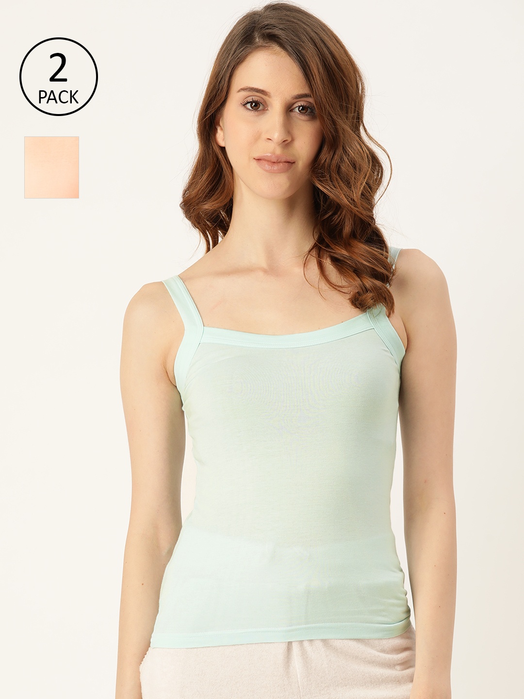 

Leading Lady Women Pack of 2 Pure Cotton Solid Camisoles, Peach