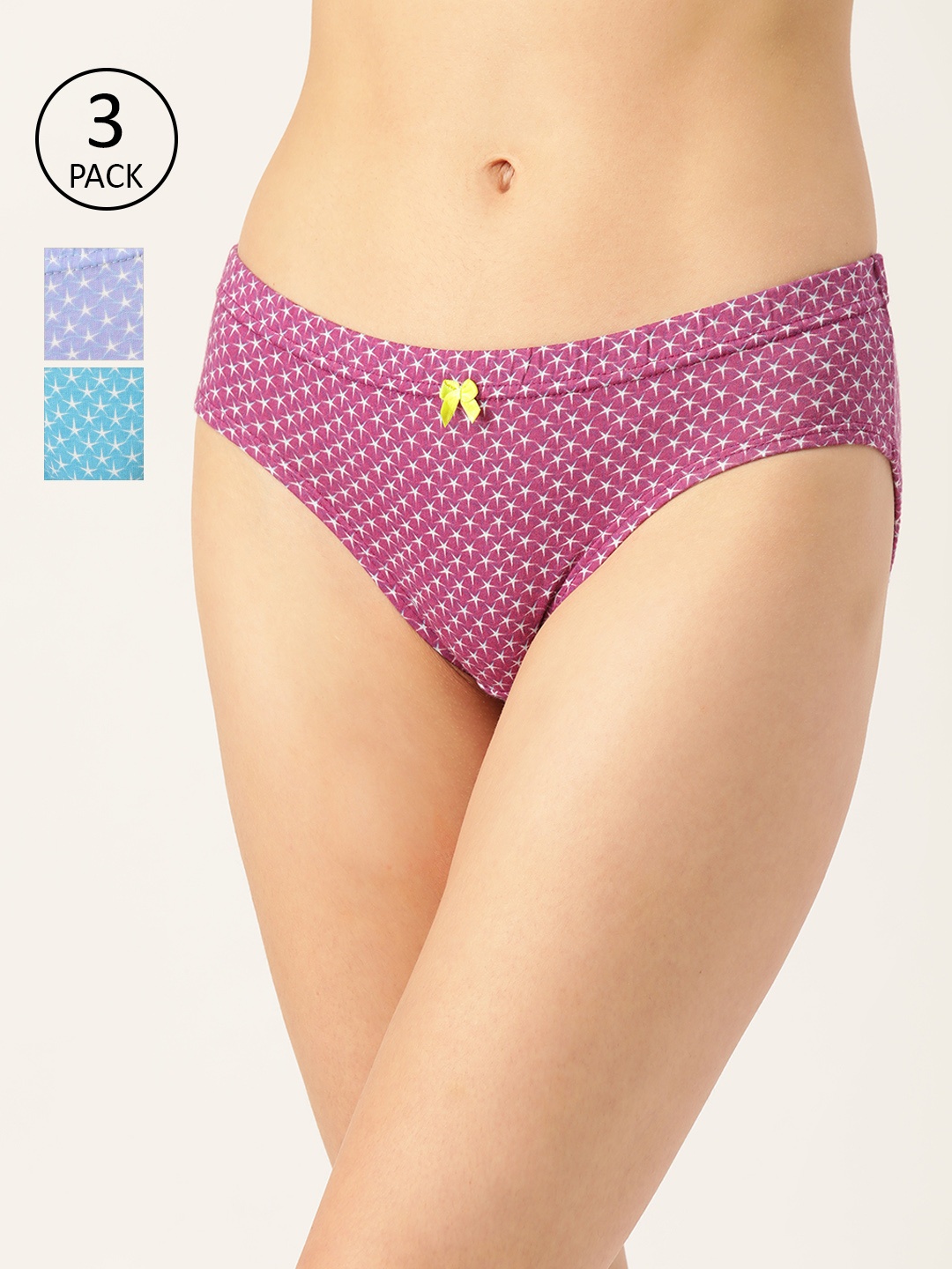 

Leading Lady Women Pack of 3 Cotton Low-Rise Printed Bikini Briefs Tara-3, Blue