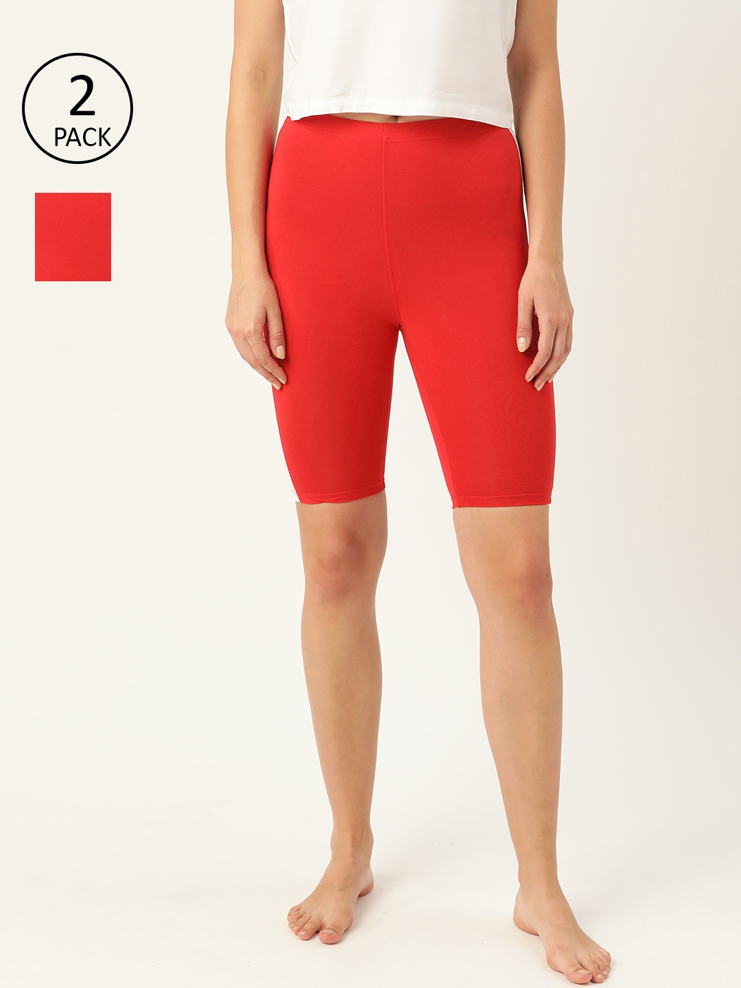 

Leading Lady Women Pack of 2 Red High-Rise Solid Lounge Shorts