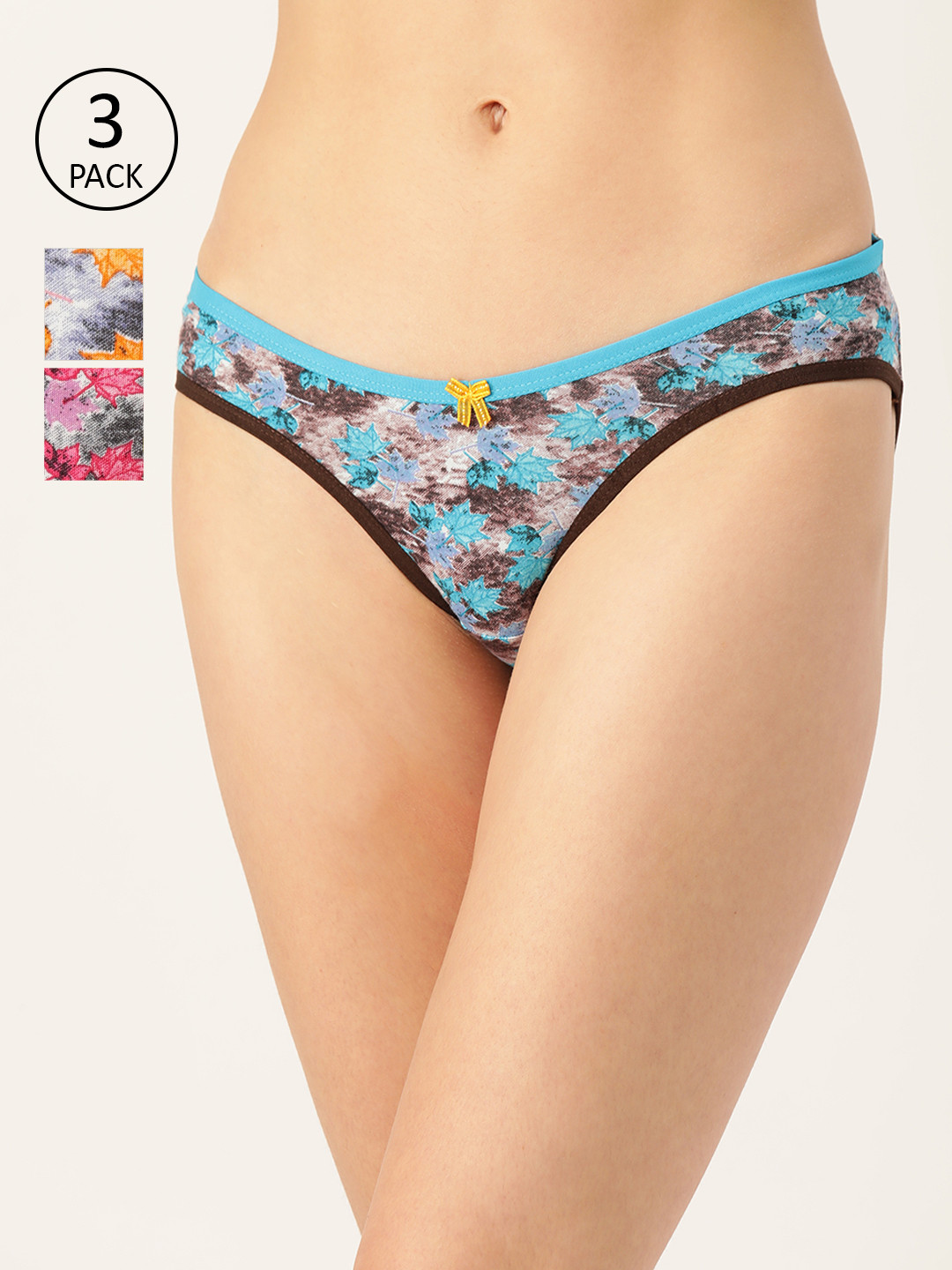 

Leading Lady Women Pack of 3 Pure Cotton Low-Rise Printed Bikini Briefs L-116-3, Magenta