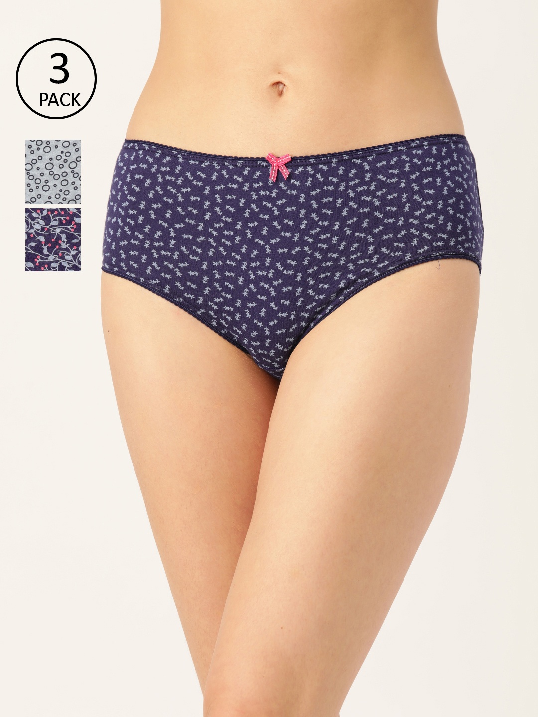 

Leading Lady Women Pack of 3 Cotton Mid-Rise Printed Hipster Briefs L-126-3, Blue