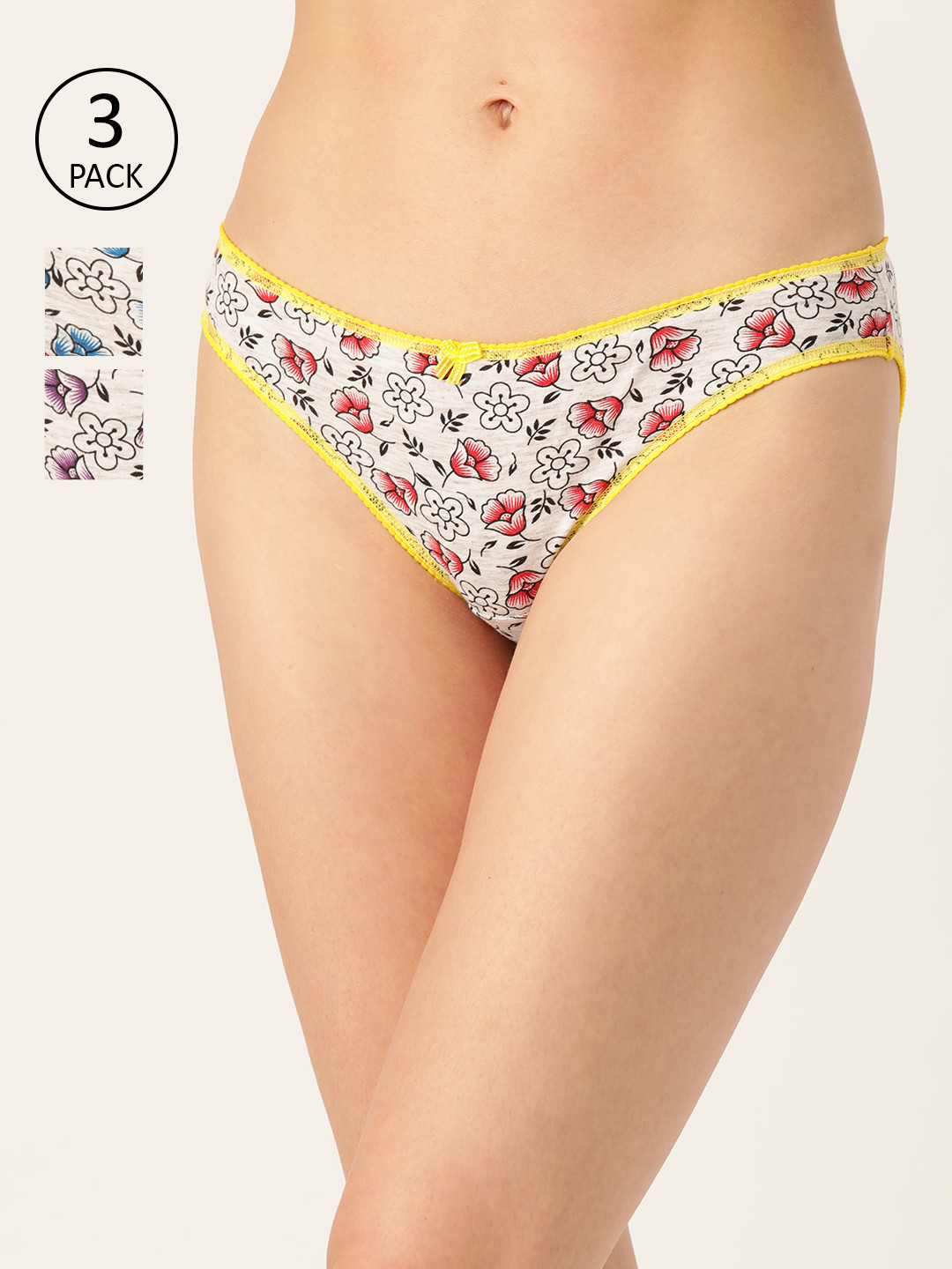 

Leading Lady Women Pack of 3 Pure Cotton Printed High-Rise Bikini Briefs L-128-3, Off white