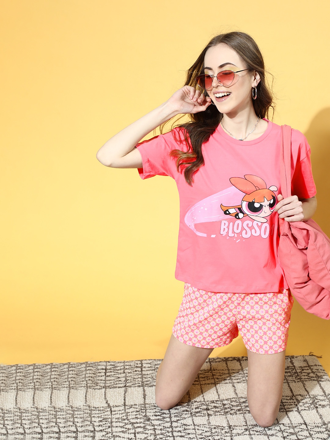 

Powerpuff Girls by Dressberry Women Pink Powerpuff Girls Sleep Staple Night Suit