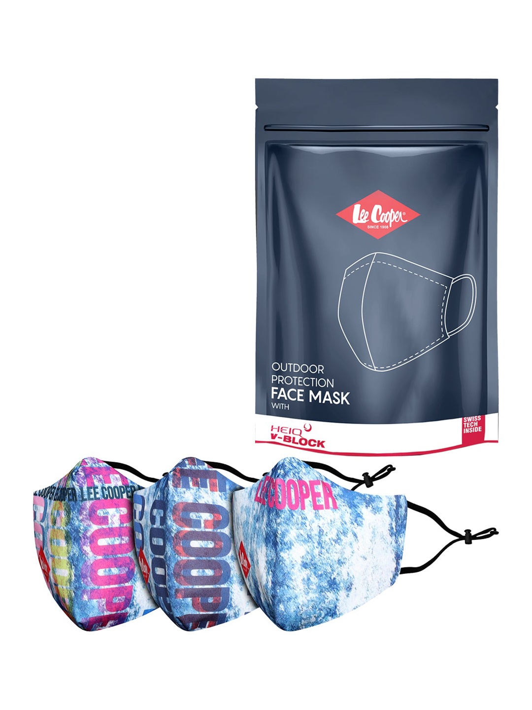 

Lee Cooper Kids Pack Of 3 Printed 6-Ply Reusable Protective Outdoor Masks, Blue