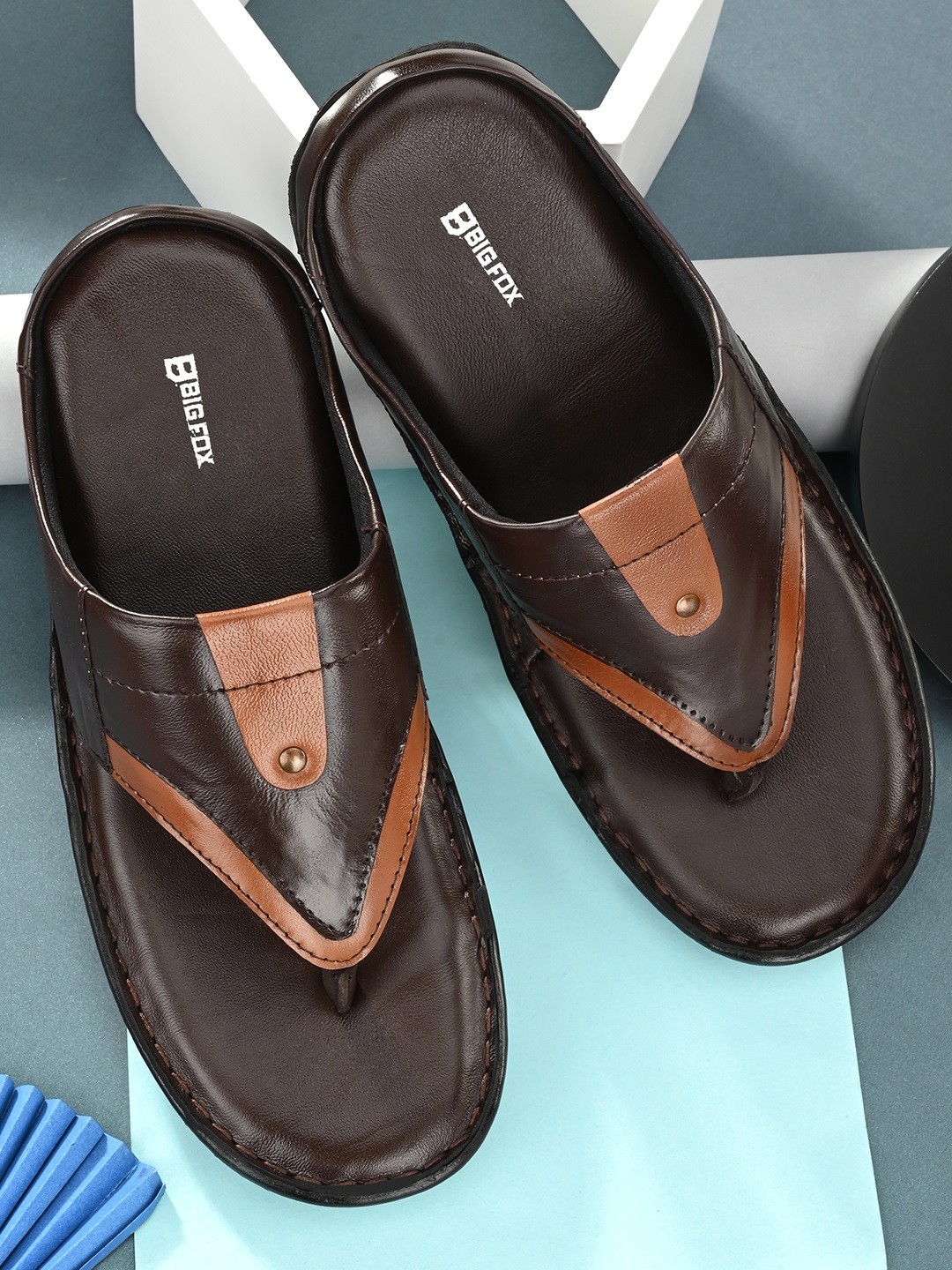 

Big Fox Men Brown & Black Comfort Leather Sandals