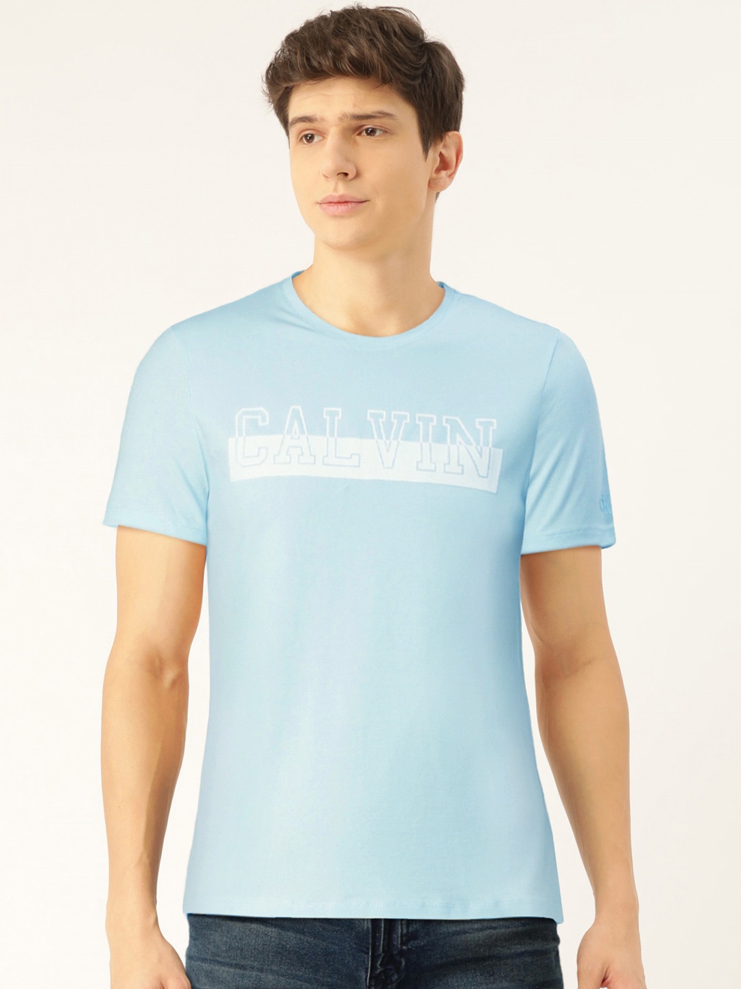 

Calvin Klein Jeans Men Blue Printed Slim Fit Round Neck T-shirt