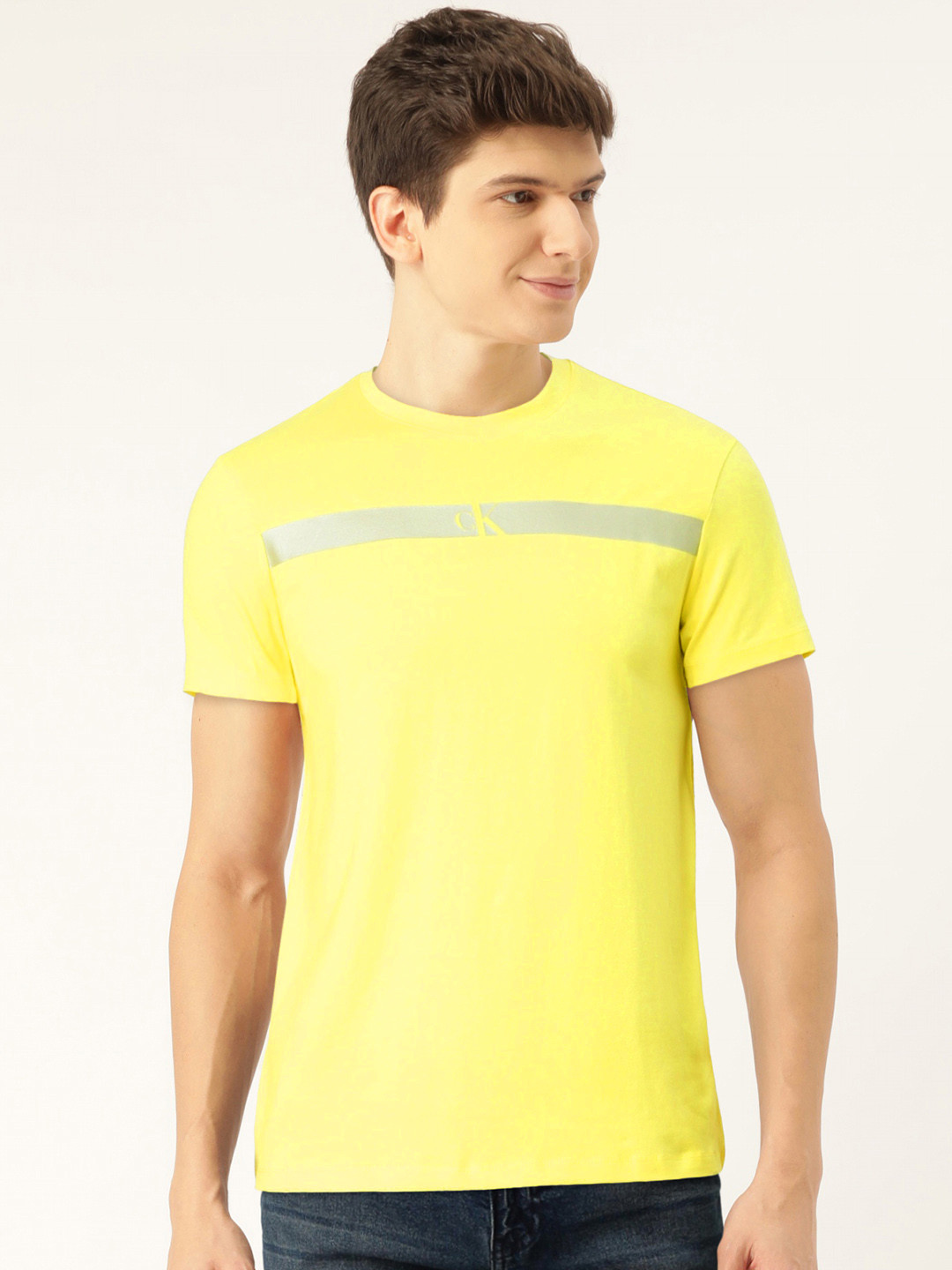 

Calvin Klein Jeans Men Yellow Printed Slim Fit Round Neck T-shirt