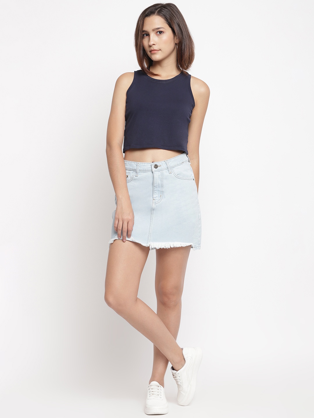 

Belliskey Women Solid Straight Denim Mini Skirt, Blue
