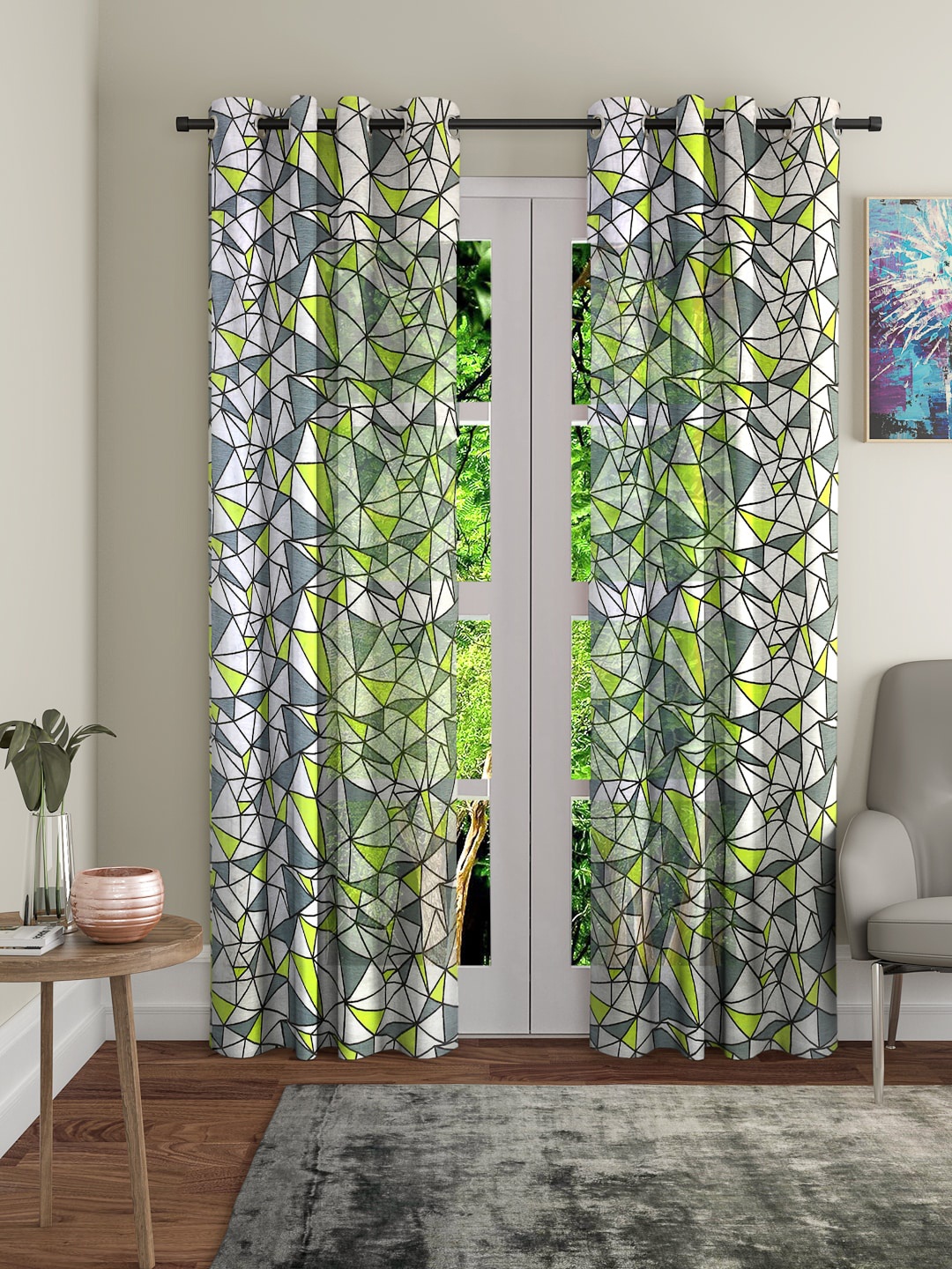 

Cortina Green & Grey Set of 2 Sheer Long Door Curtains