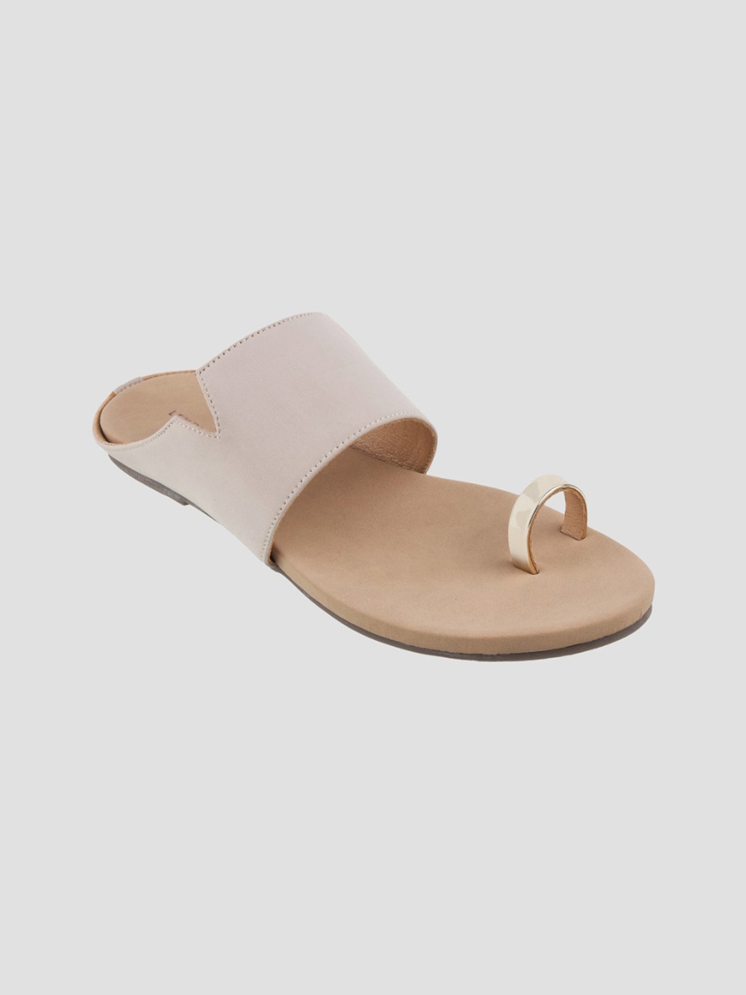 

LEMON & PEPPER Women Cream-Coloured Embellished Velvet One Toe Flats