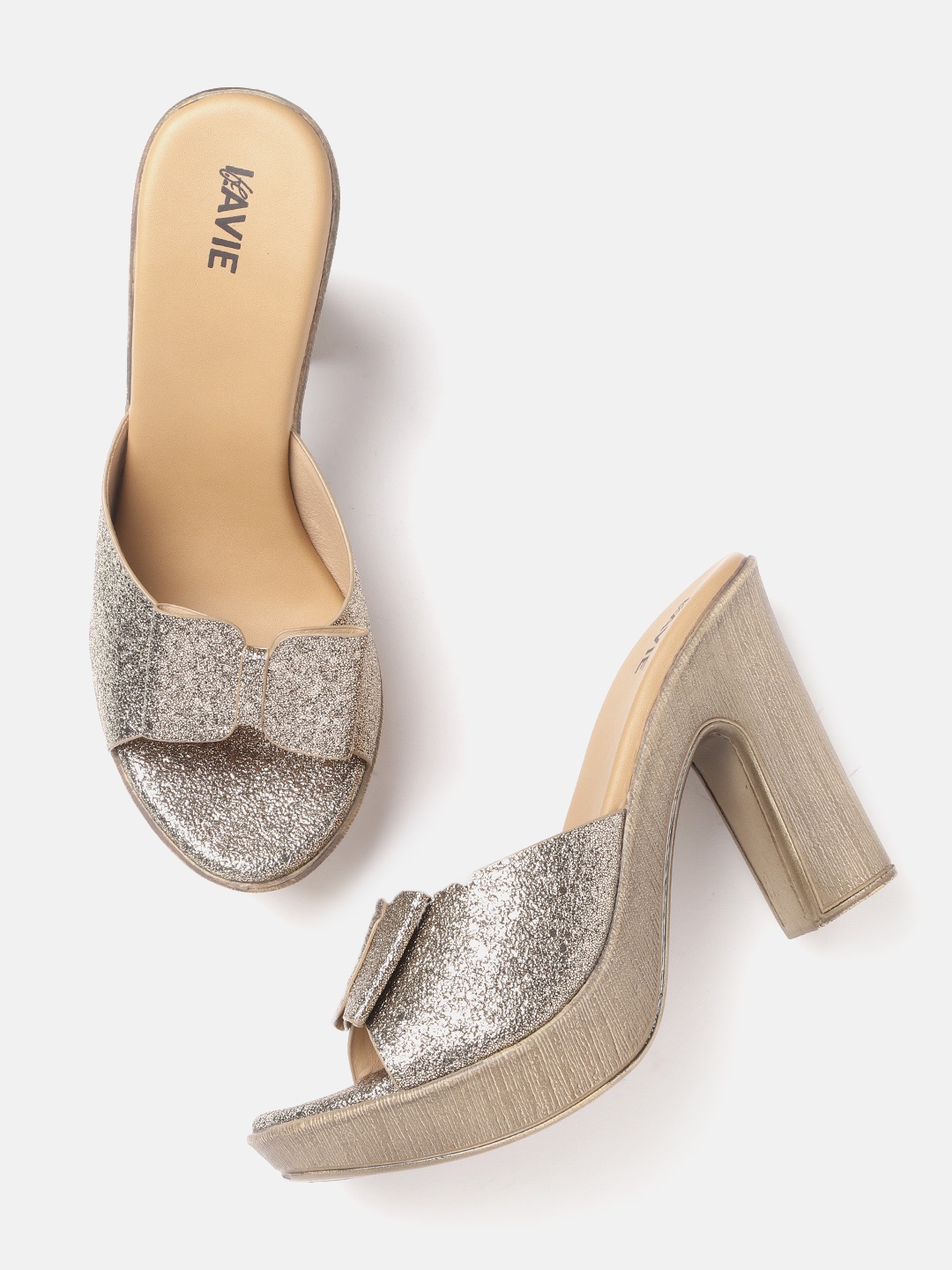 

Lavie Women Gunmetal-Toned Metallic Textured Block Heels