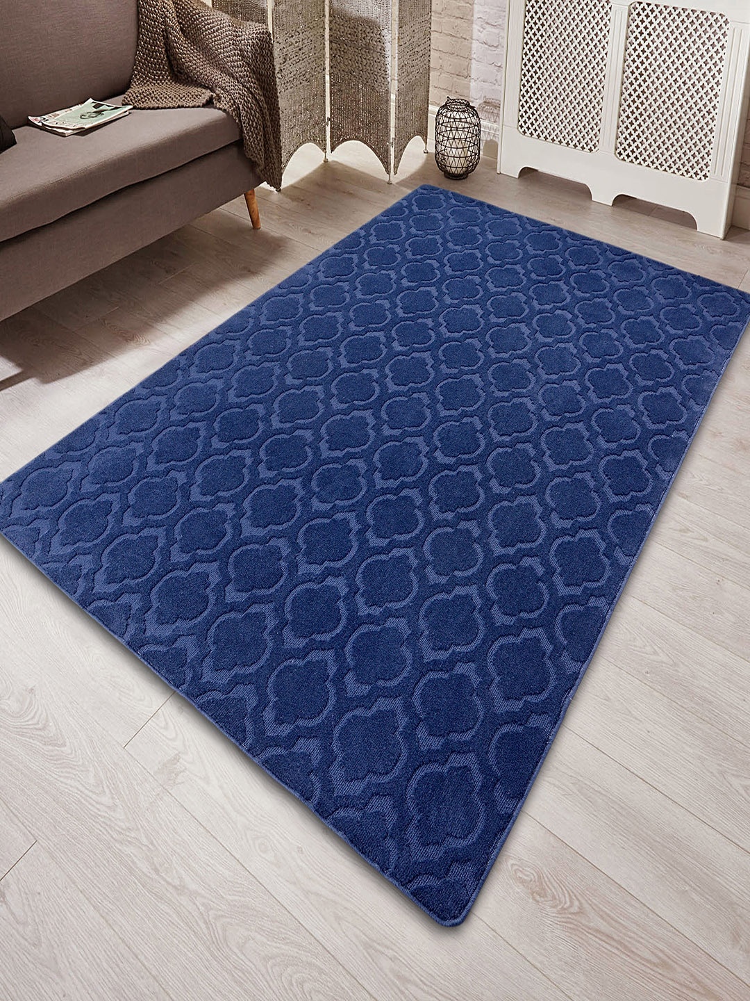 

Saral Home Blue Self-Design Microfibre Anti-Skid Carpet