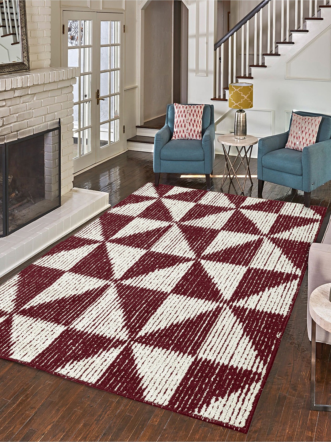 

Saral Home Maroon & Cream-Coloured Geometric Anti-Skid Carpet