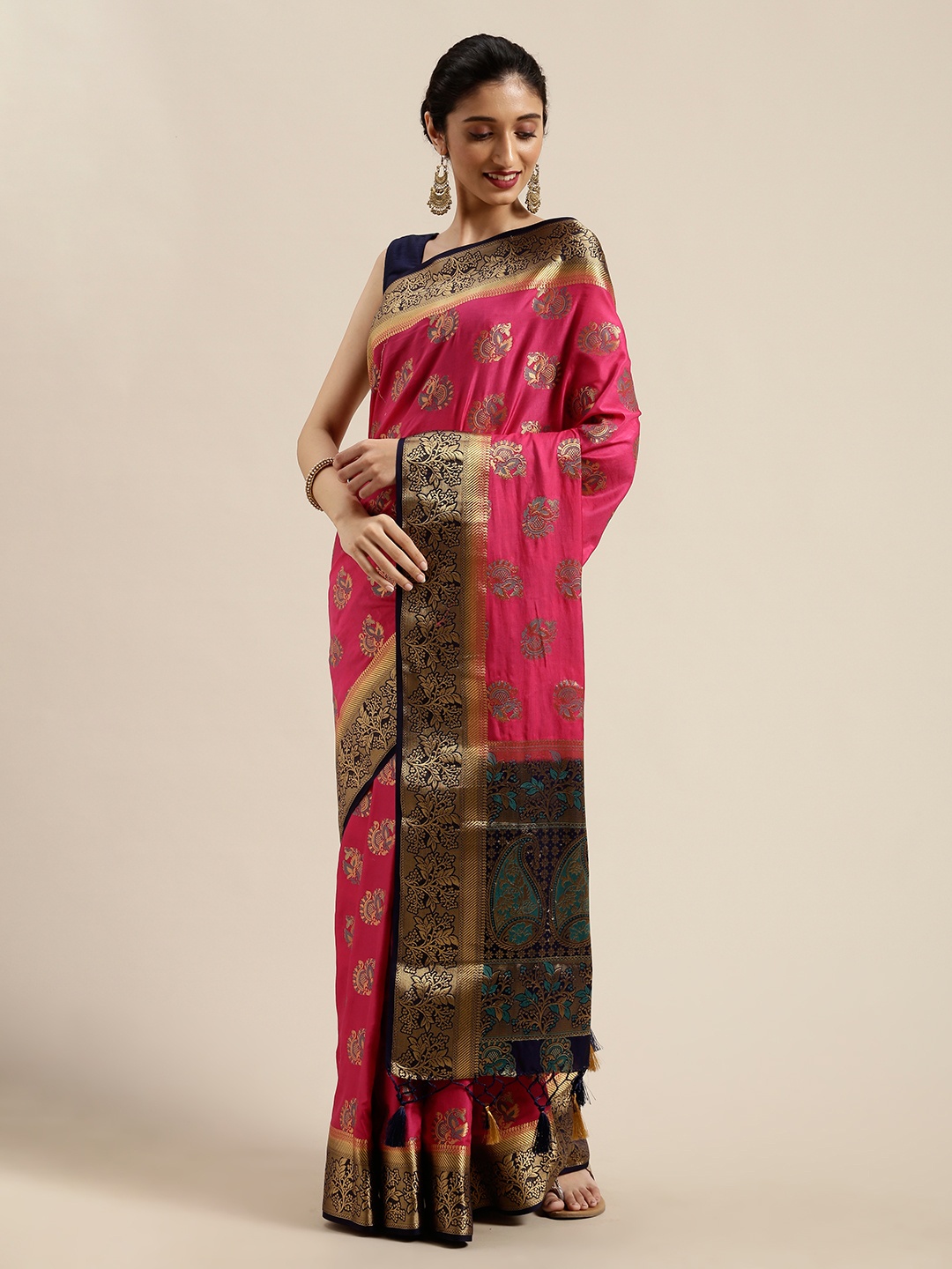 

MIMOSA Pink & Gold-Toned Woven Design Kanjeevaram Saree