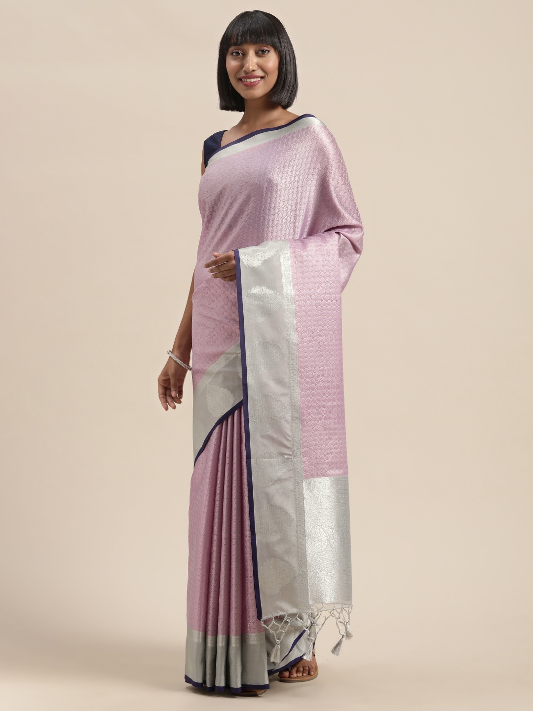 

MIMOSA Lavender & Silver-Toned Woven Design Banarasi Saree