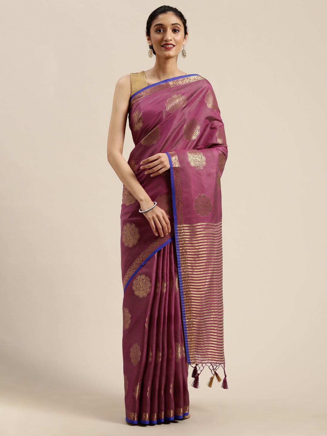 

MIMOSA Magenta Pink & Golden Art Silk Woven Design Kanjeevaram Saree