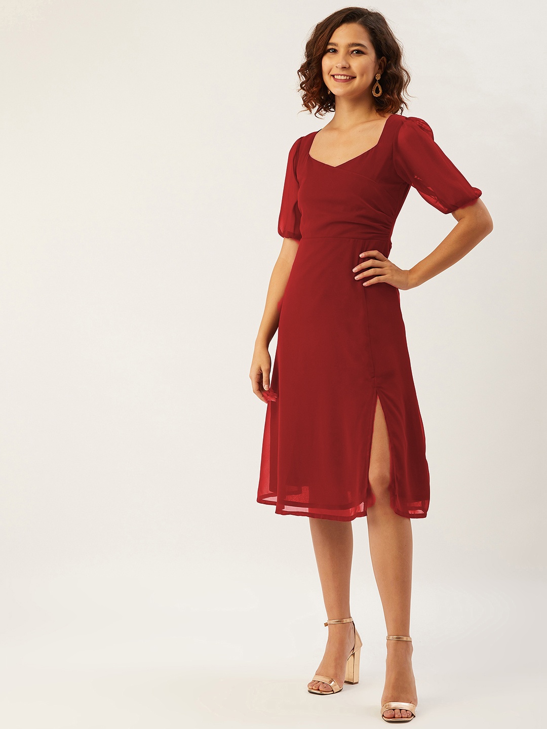 

ANVI Be Yourself Maroon Sweetheart Neck Wrap Dress