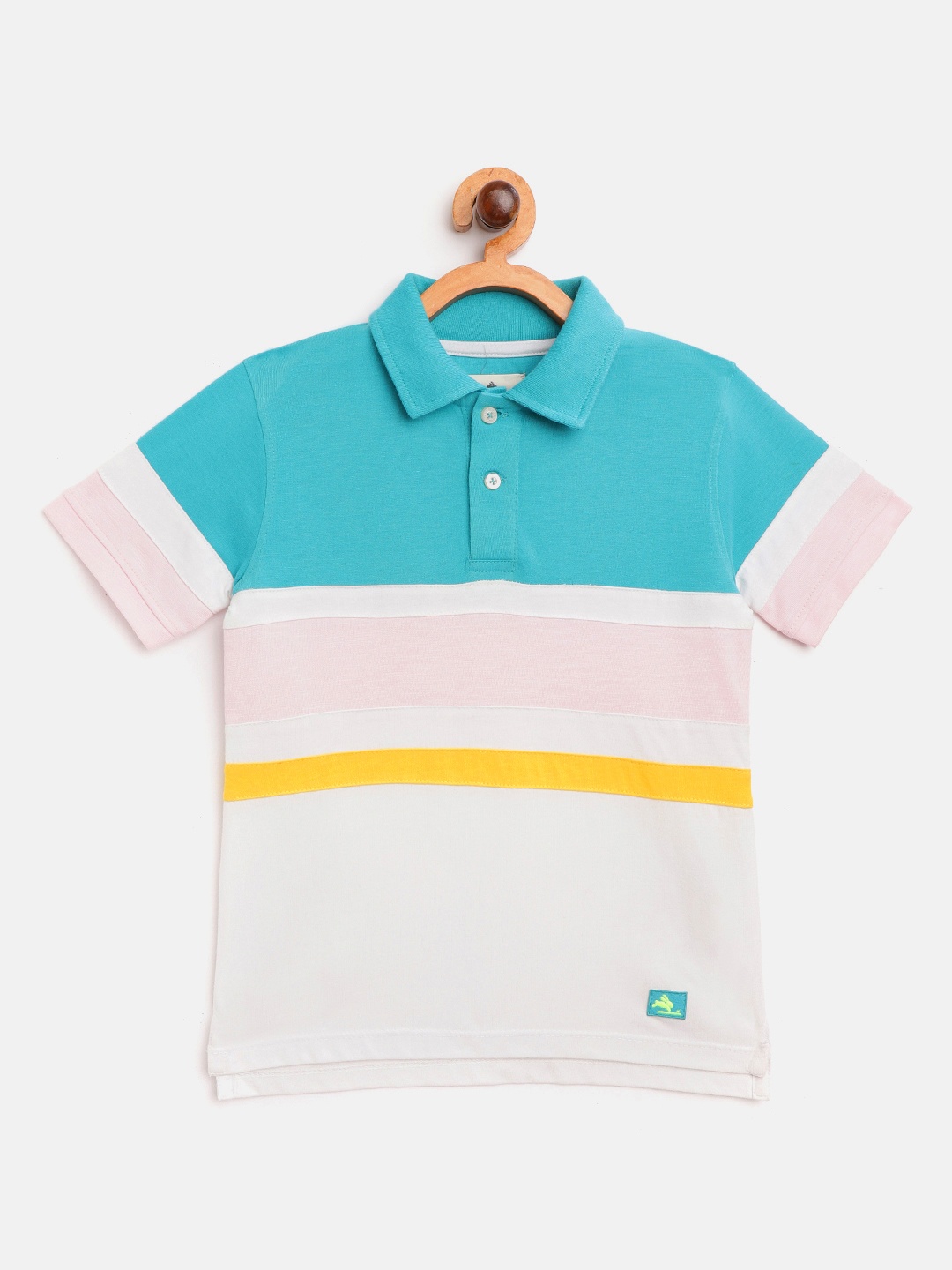 

Cherry Crumble Boys Off-White & Sea Green Variegated Striped Polo Collar T-shirt
