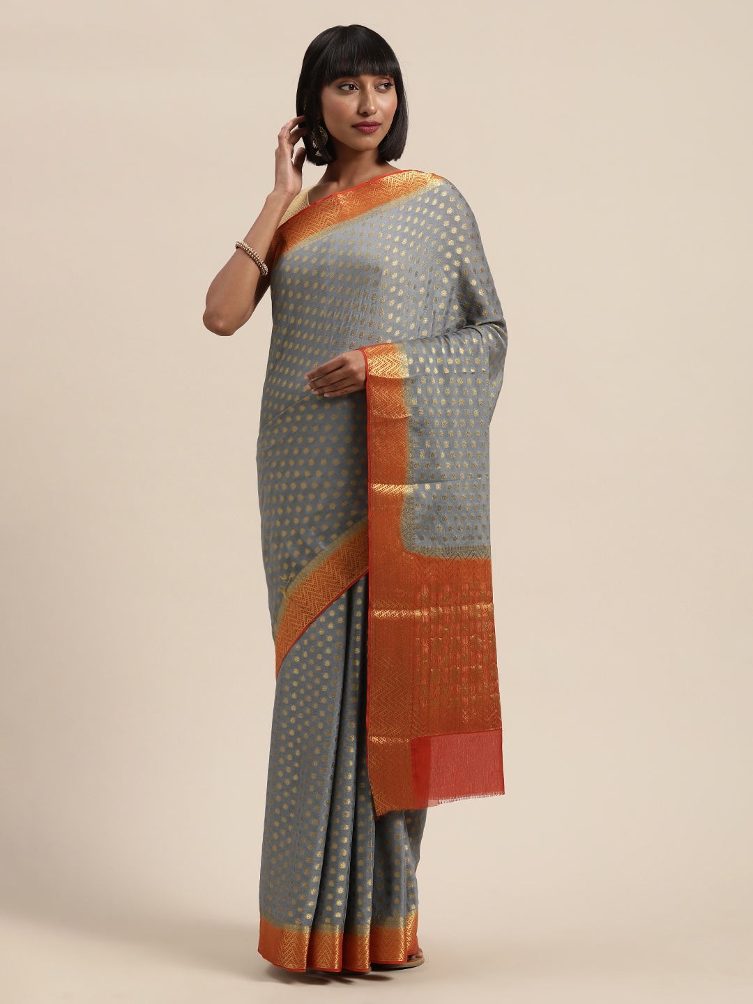 

MIMOSA Grey Poly Chiffon Woven Design Banarasi Saree