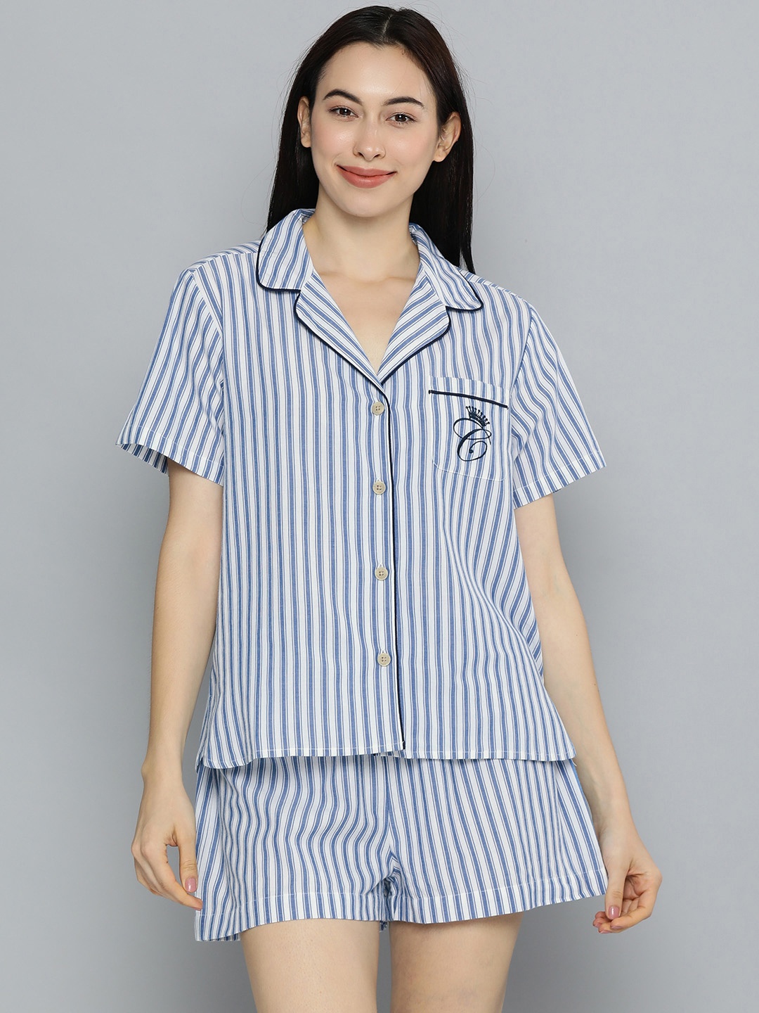 

Chemistry Women Blue & White Striped Night suit
