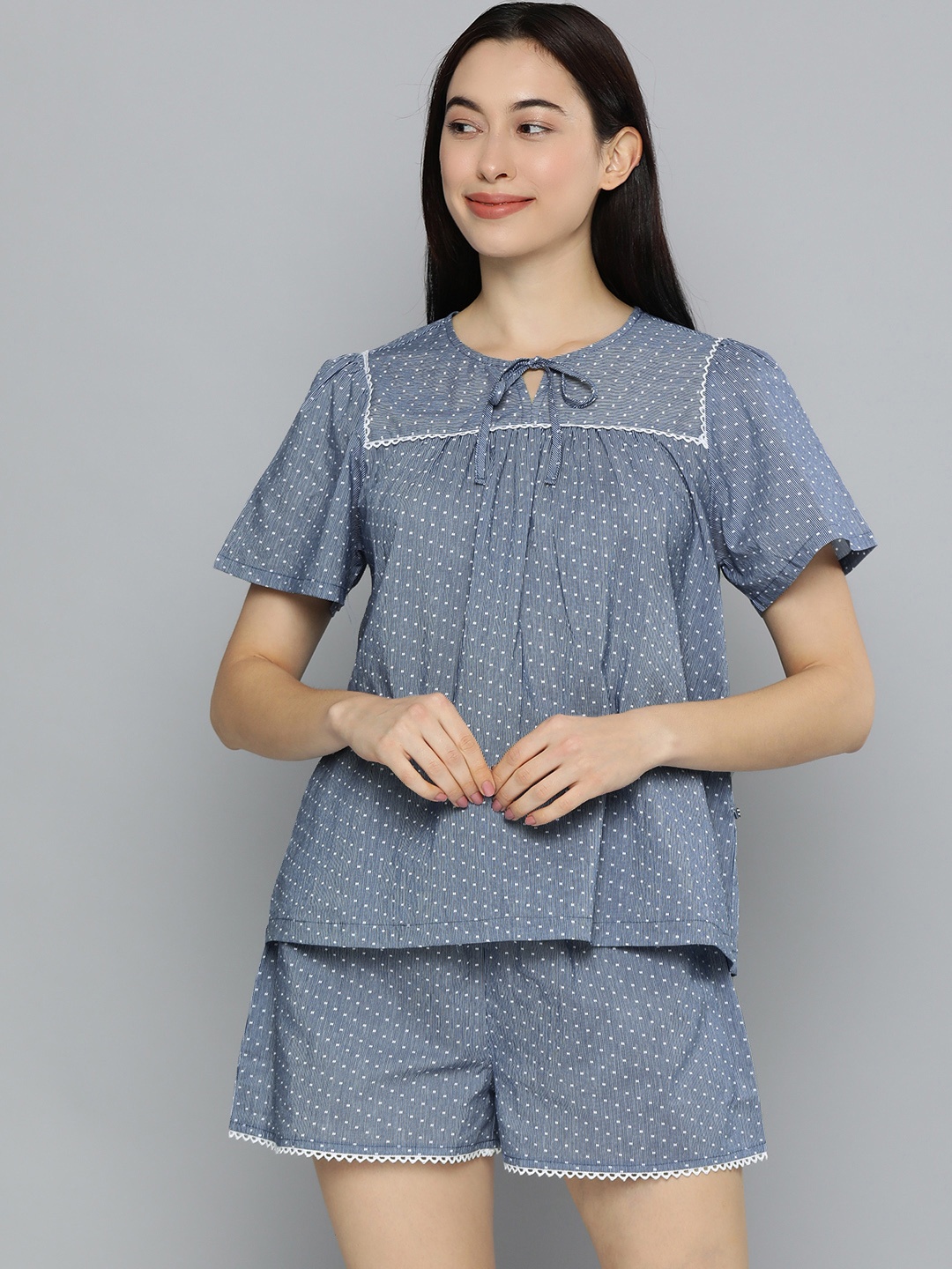 

Chemistry Women Blue & White Striped Night suit