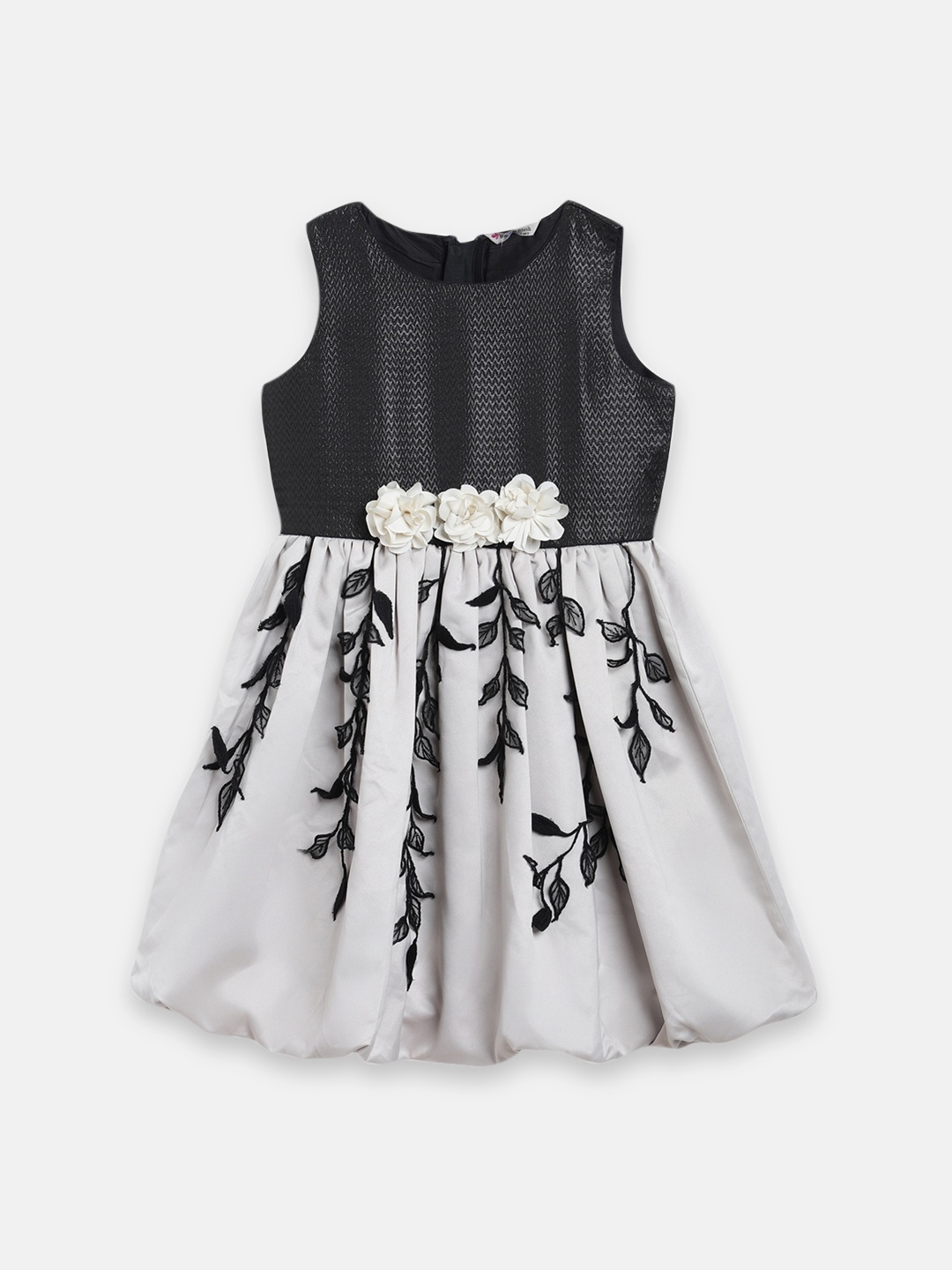 

Butterfly Blush Girls Black & Grey Self Design Fit and Flare Dress