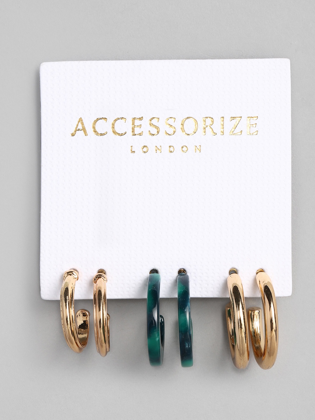 

Accessorize Set of 3 Small Forest Tort Geometric Half Hoop Earrings, Green