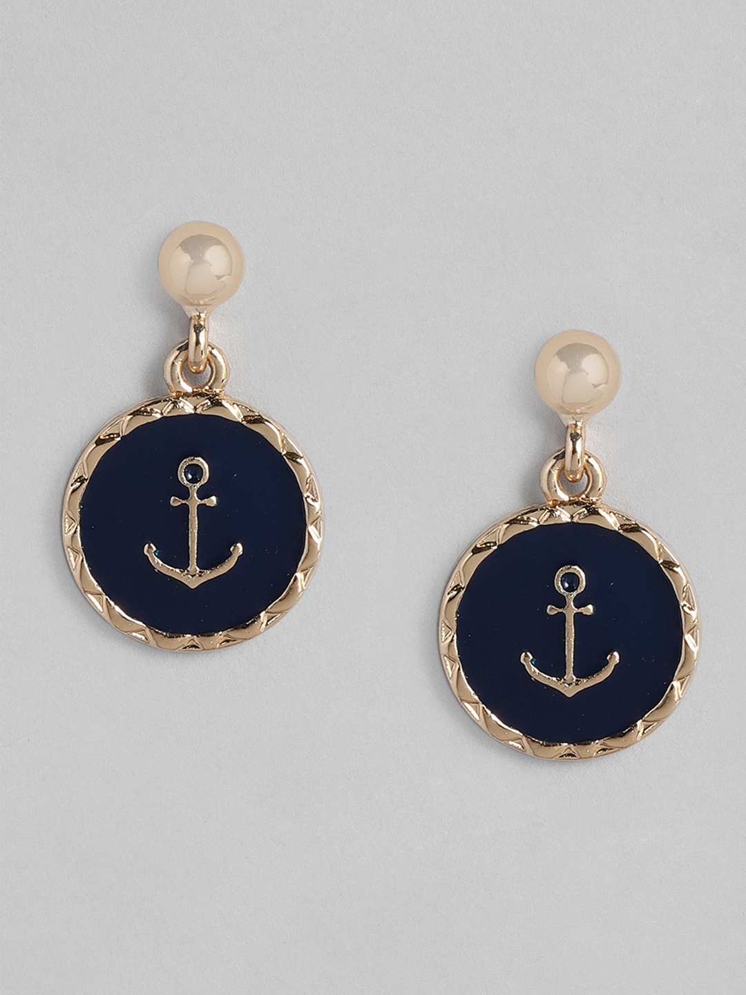 

Accessorize London St Ives Enamel Anchor Short Circular Drop Earrings, Navy blue