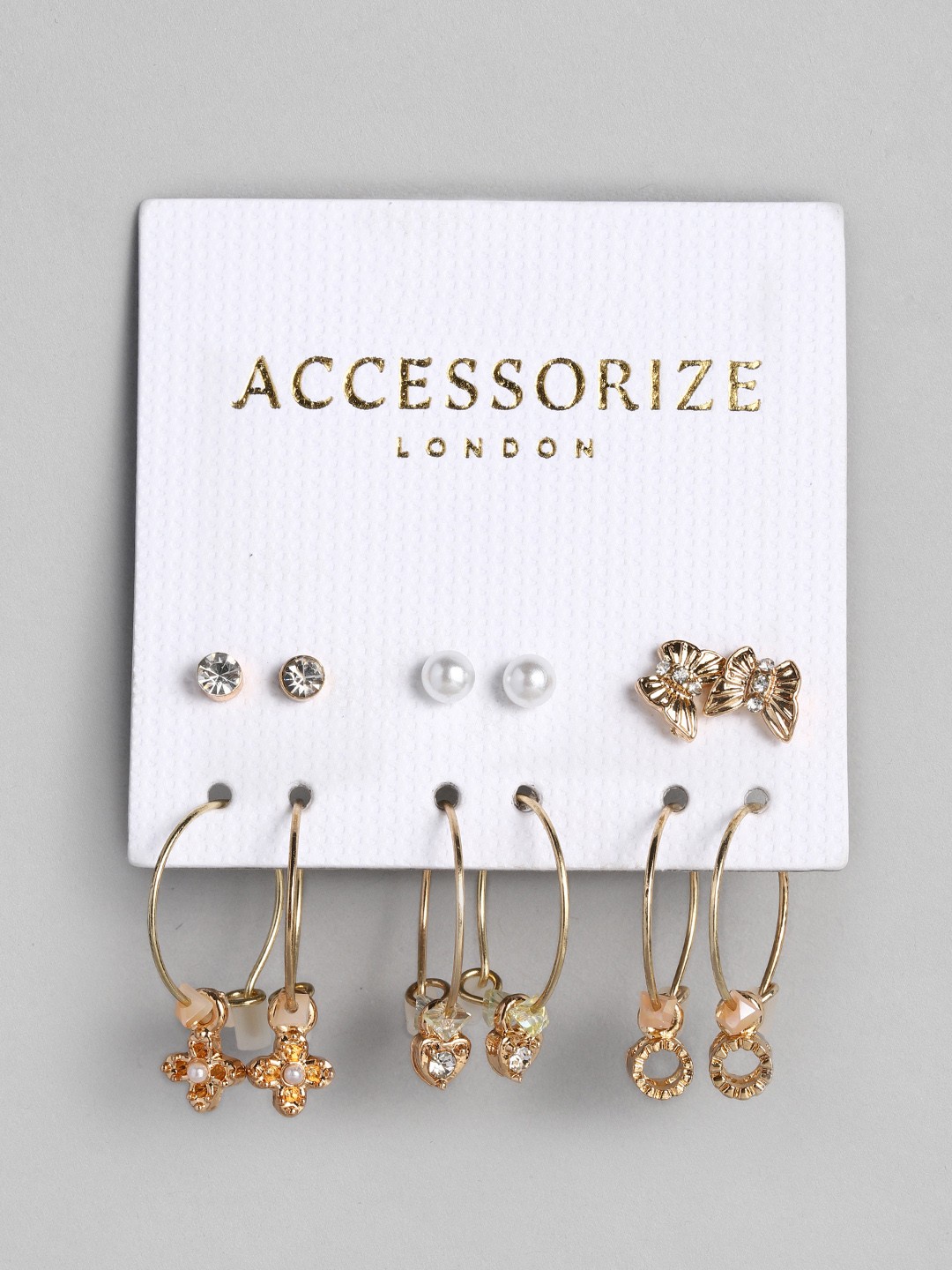 

Accessorize London Set of 6 Butterfly Floral Hoop & Stud Earrings, Gold