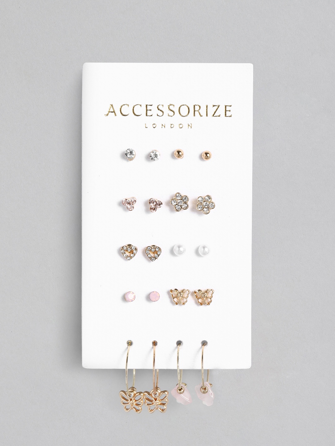 

Accessorize London Women Set of 10 Pink Pretty Butterfly Stud Earring Set, Gold