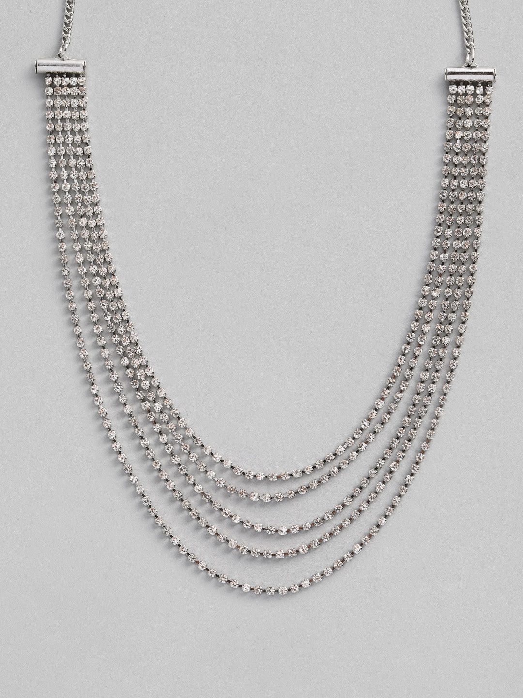 

Accessorize London White Silver-Toned Stone Studded Layered Cupchain Collar Necklace