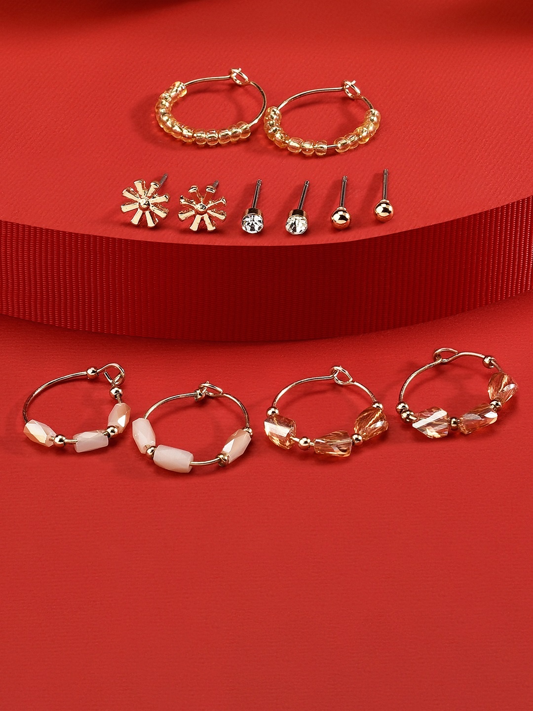 

Accessorize London Set of 6 Pretty Stud Earrings, Gold